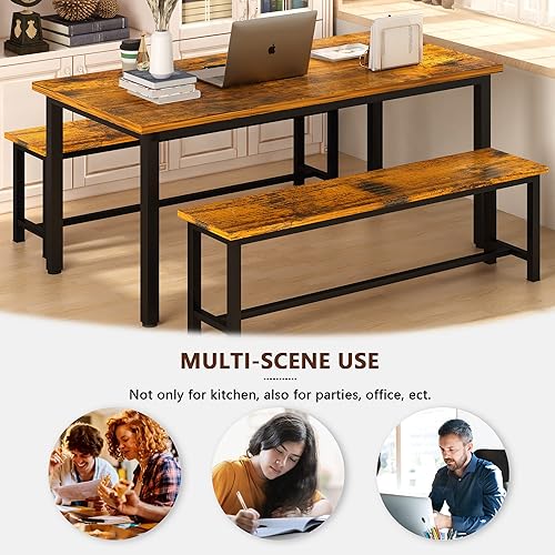 Miniatura 6 de AWQM Juego de mesa de comedor con dos bancos, juego de mesa de cocina para 4-6 personas, mesa de cocina de 47.2 x 28.7 x 28.7 pulgadas, bancos de