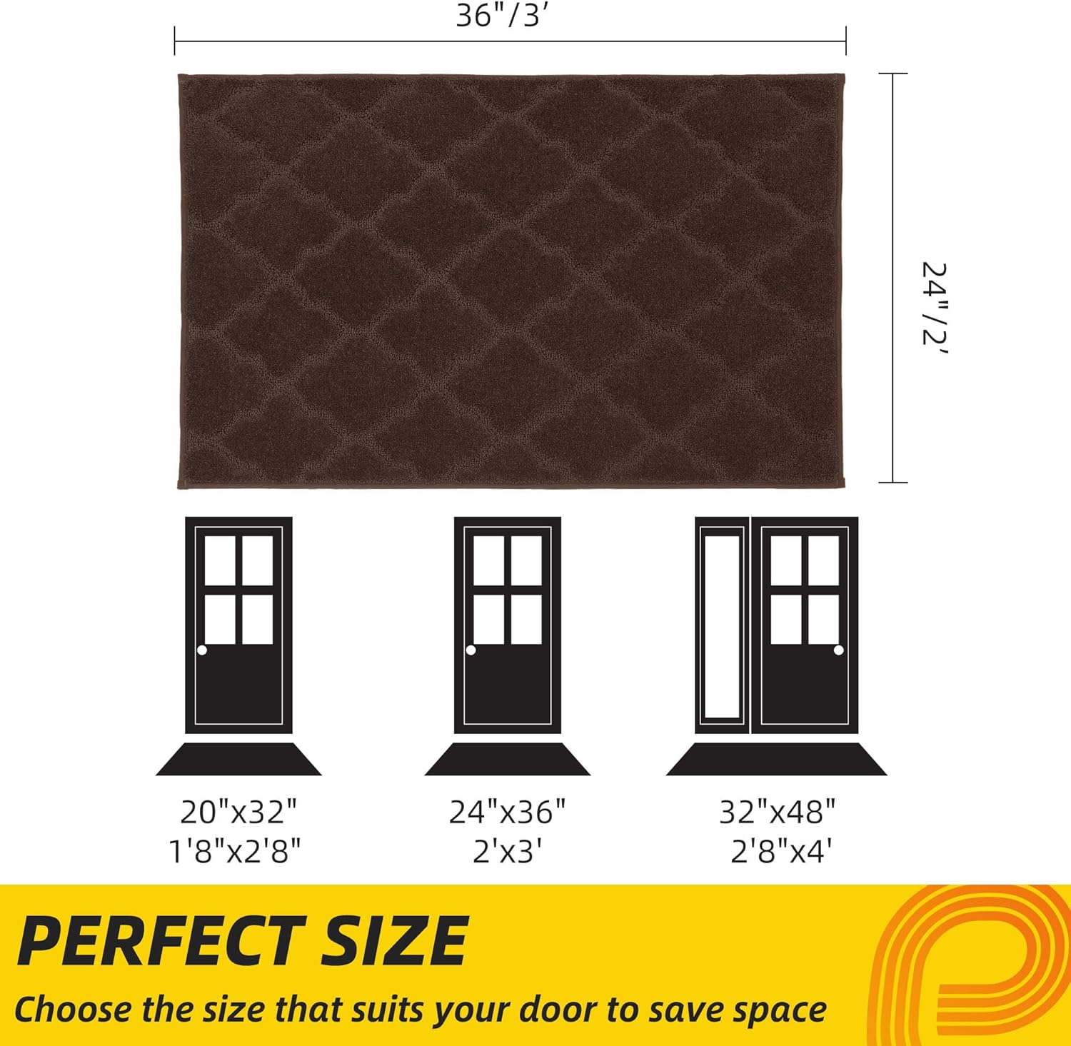 JSEI Door Mat 24" x 36", Non-Slip Dirt Trapper Door Mats Indoor Entryway Rugs Washable Absorbent and Stain Resist Welcome Mats, Dog Door Mat for Front Back Door, Muddy Wet Shoes & Paws, Brown