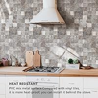 Vista 3 de STICKGOO - Salpicadero adhesivo para cocina, azulejo de salpicadero de PVC con mezcla de metal para cocina, despegar y pegar (10 láminas, gris)
