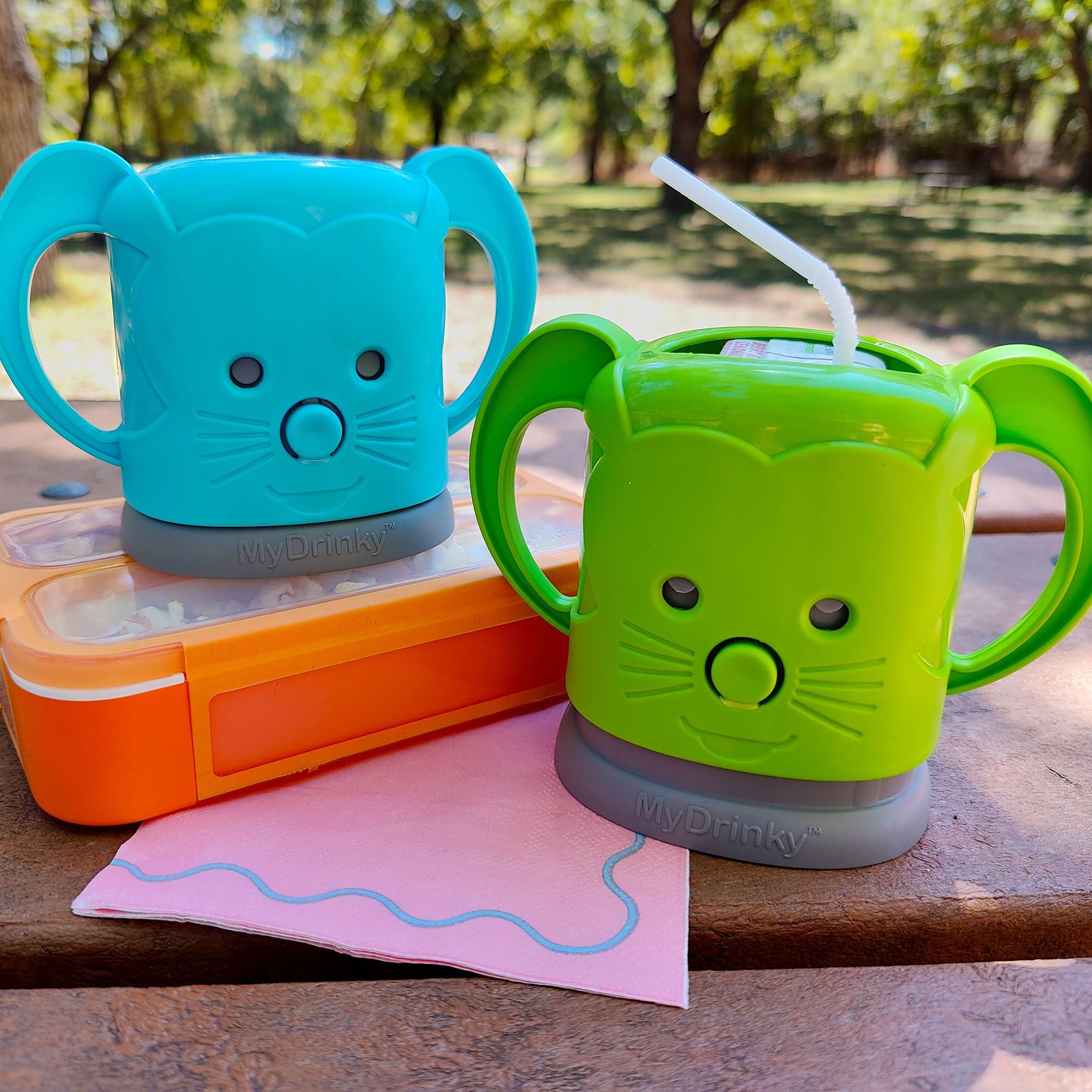 InchBug MyDrinky - Soporte ajustable para caja de jugo, paquete de 2 (lima/aguamarina)