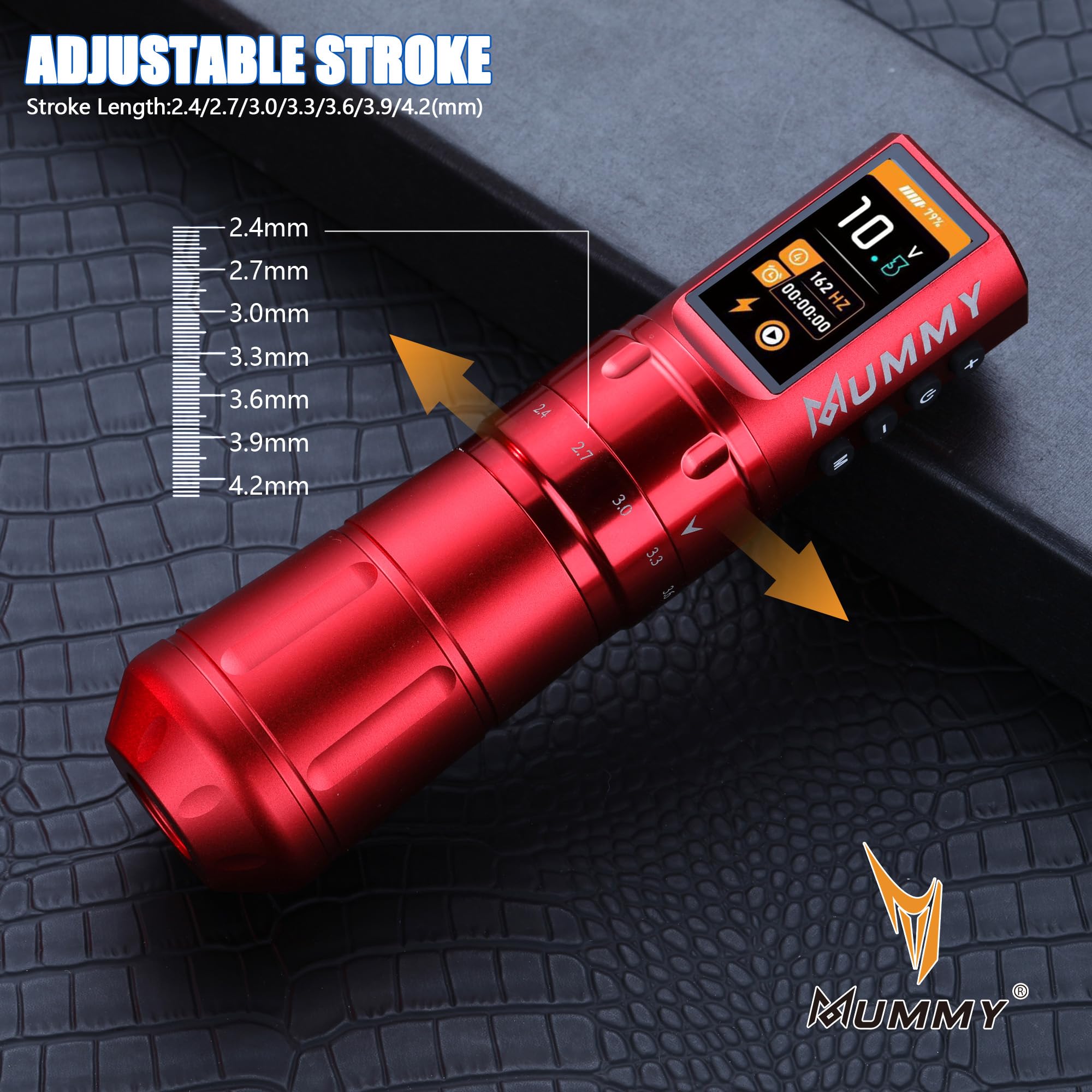 Mummy Scepter Tattoo Machine Pen with Adjustable 7 Strokes 2.4,2.7,3.0,3.3,3.6,3.9,4.2mm 1800mAh(Single Machine) (red) - Image 3