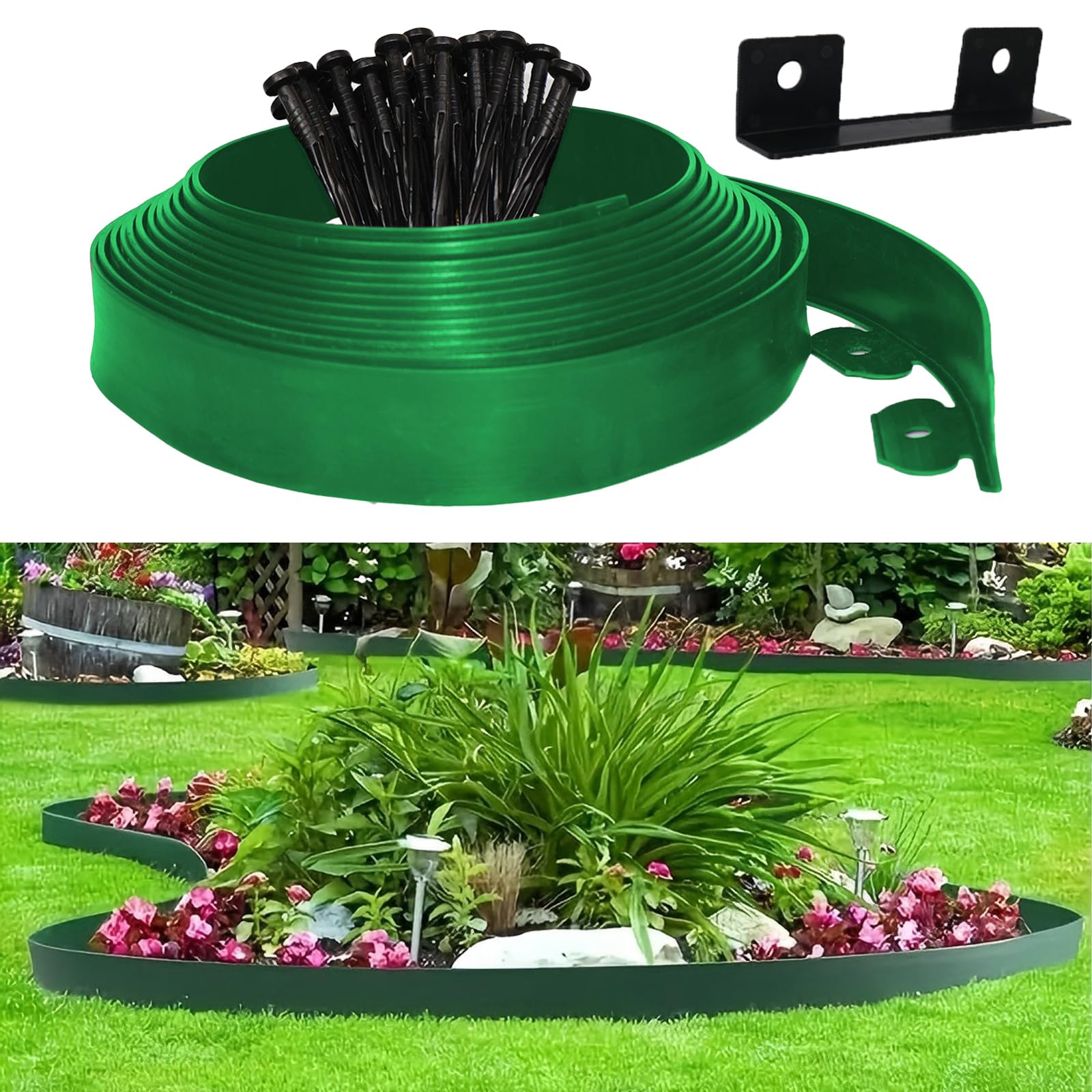 Flexible Rasenkante 5cm X 10m - Gartenumrandung Mit 30 Heringen, Kein Graben Nötig