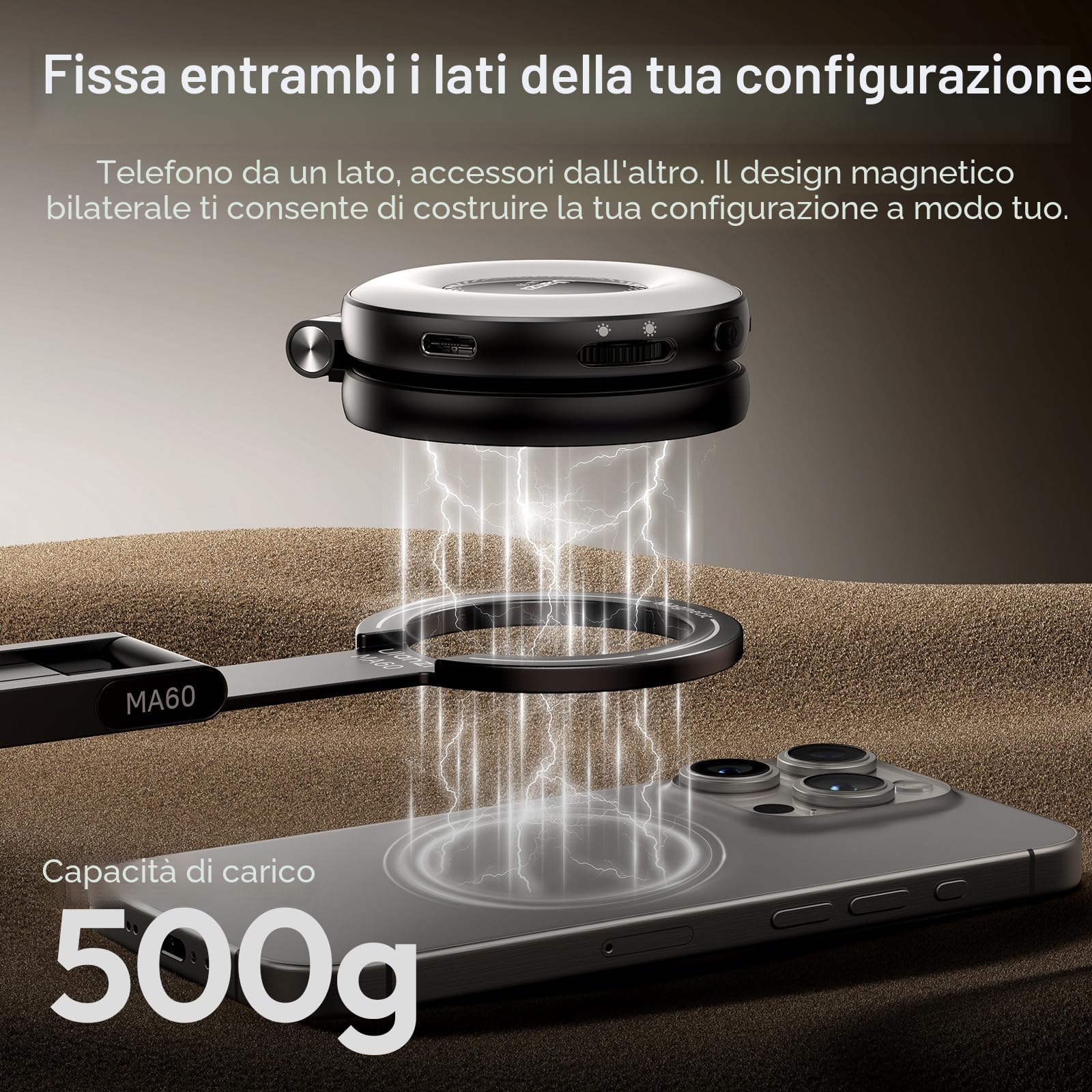 ULANZI MA60 Treppiede magnetico per telefono, Mini treppiede smartphone in alluminio con magnete bifacciale 14N, Porta telefono scrivania, Compatibile con iPhone 17,16,15,14,13,12 Samsung Xiaomi