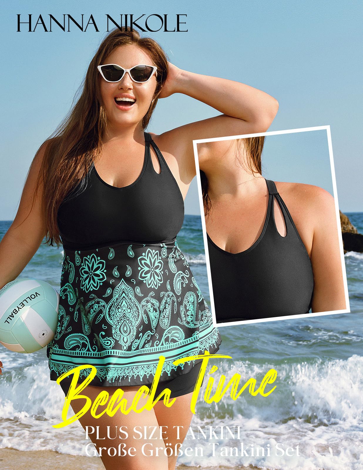 Hanna Nikole Costume da Bagno Due Pezzi da Donna con Controllo della Pancia e Vita Alta Costume da Bagno Vintage con Gonna