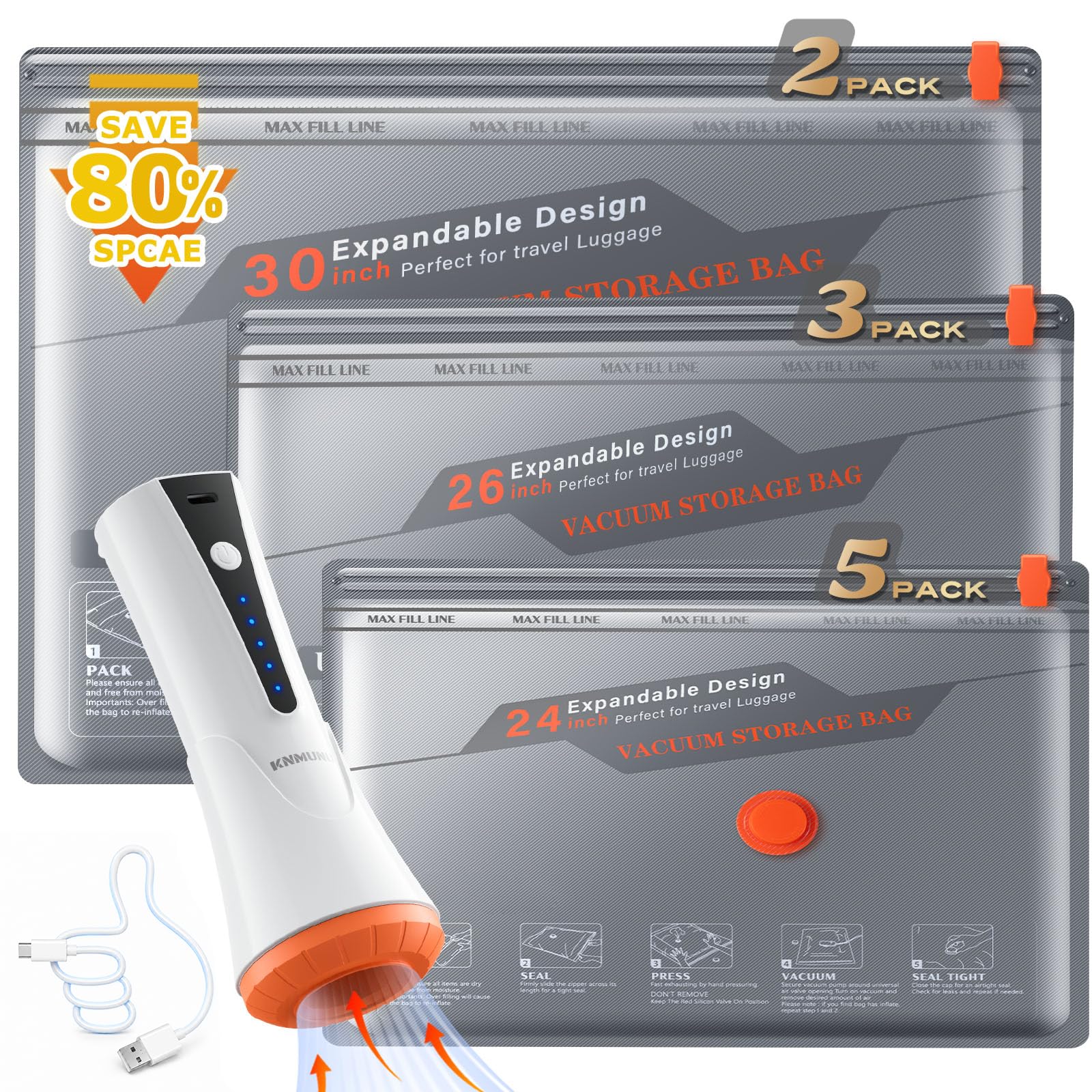 Photo 1 of 10 Combo Travel Vacuum Storage Bags with Portable Cordless Electric Pump