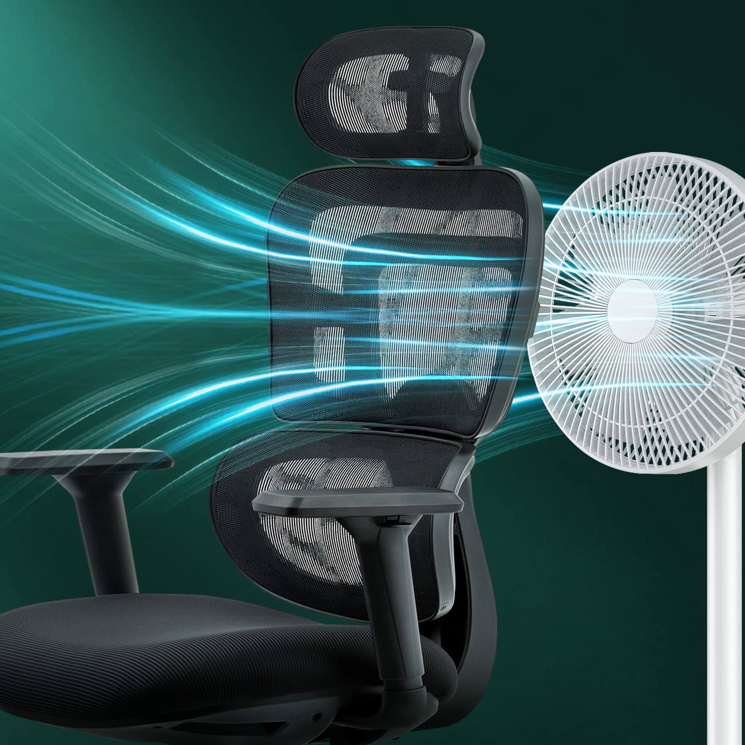 ONBEST Ergonomischer Bürostuhl Mit Lordosenstütze - Verstellbarer Mesh-Bürostuhl Für Homeoffice