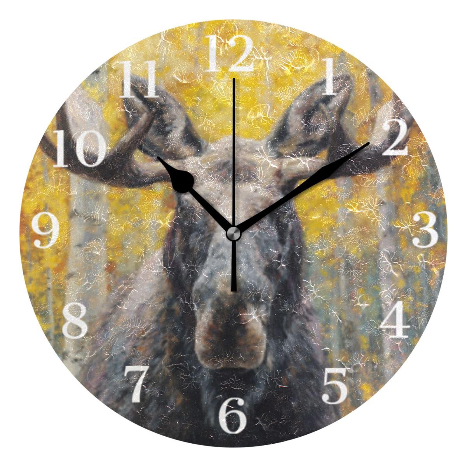 Ensound A Majestic Moose Wall Clock Silent Non-Ticking Battery Operated Clocks 12 Inch for Kitchen Home Living Room Black