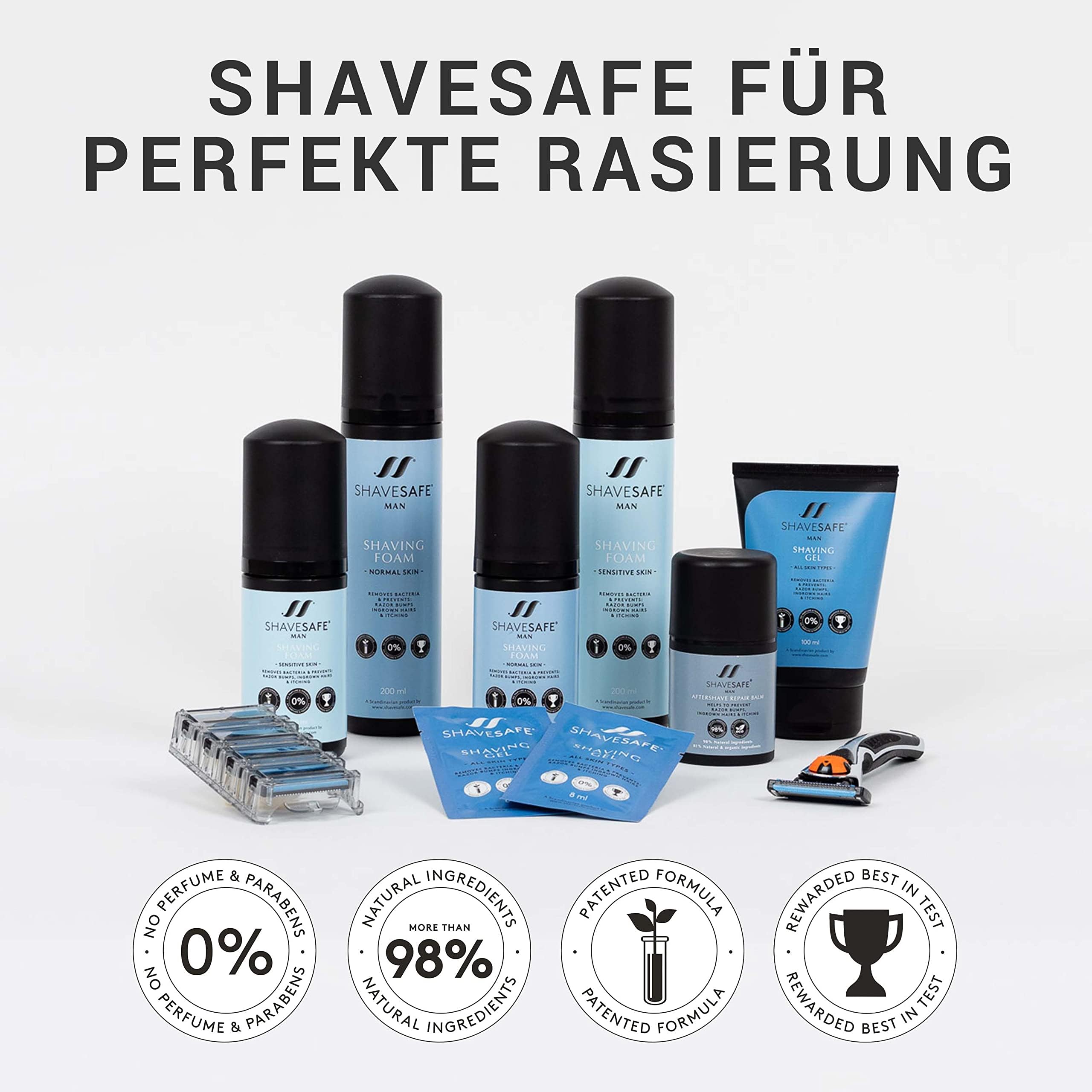 ShaveSafe – Pack de 3 – 100 ml – Afeitado suave y eficaz para pieles sensibles – Previene quemaduras de afeitado, enrojecimiento y vellos encarnados – Fórmula hipoalergénica y dermatológicamente