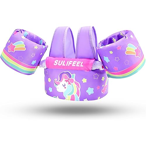 SULIFEEL Kids Swim Vest Toddler Floaties for 20-66 Pounds Girls and Boys, with Removable Arm Water Wings for Children Ages 2 3 4 5 6 Years Old