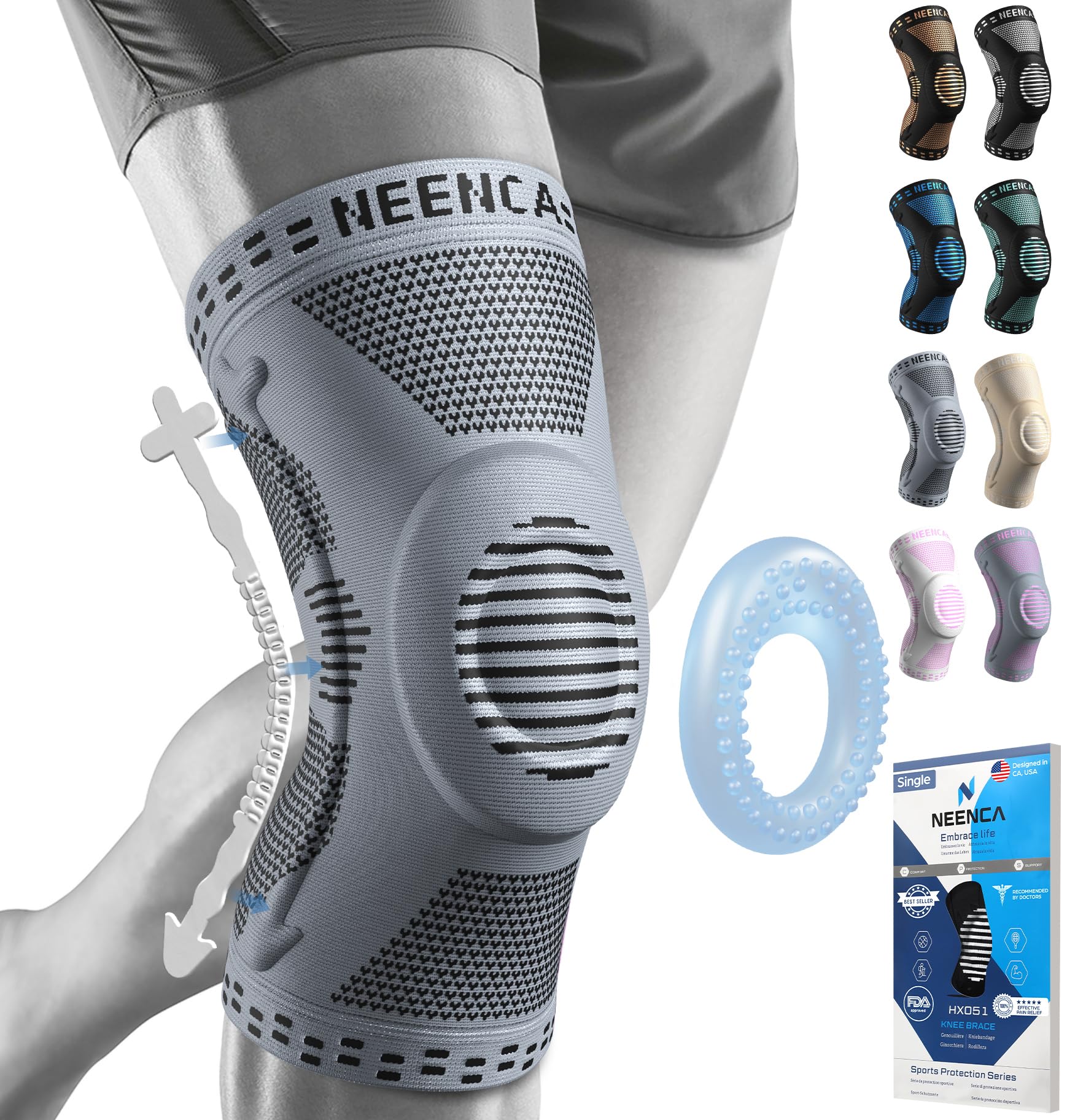 Professional Knee Brace for Pain Relief, Medical Knee Support with Patella Pad & Side Stabilizers, Compression Knee Sleeve for Meniscus Tear, ACL, Joint Pain, Runner, Workout - FSA/HSA Eligible