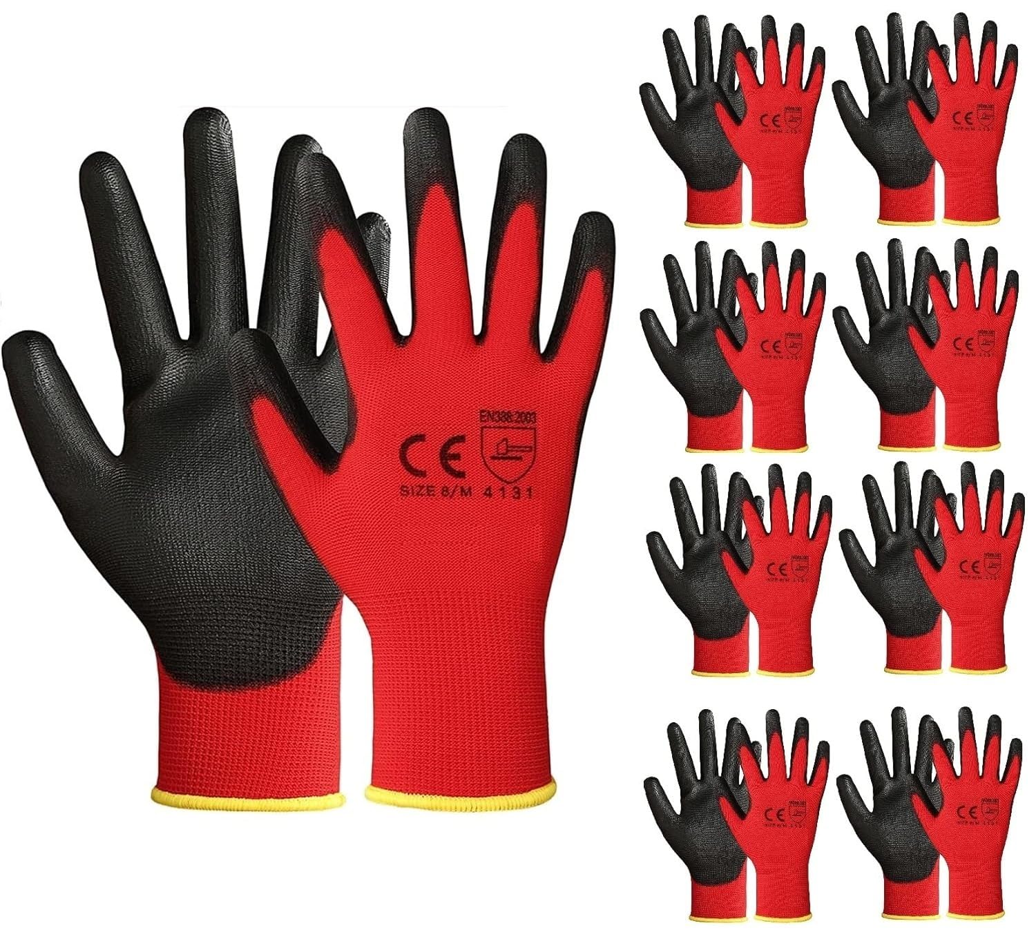 A406 12 Pairs Red Black Nitrile Coated Gloves Nylon Safety Work Gloves Garden Gloves Builders Gloves Mens Gardenin (XX-Large/11) โ image 1