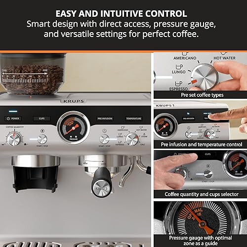 Miniatura 3 de KRUPS Máquina de café expreso de precisión con molinillo, máquina de café con leche y capuchino, presión de bomba + varita de vapor espumador de