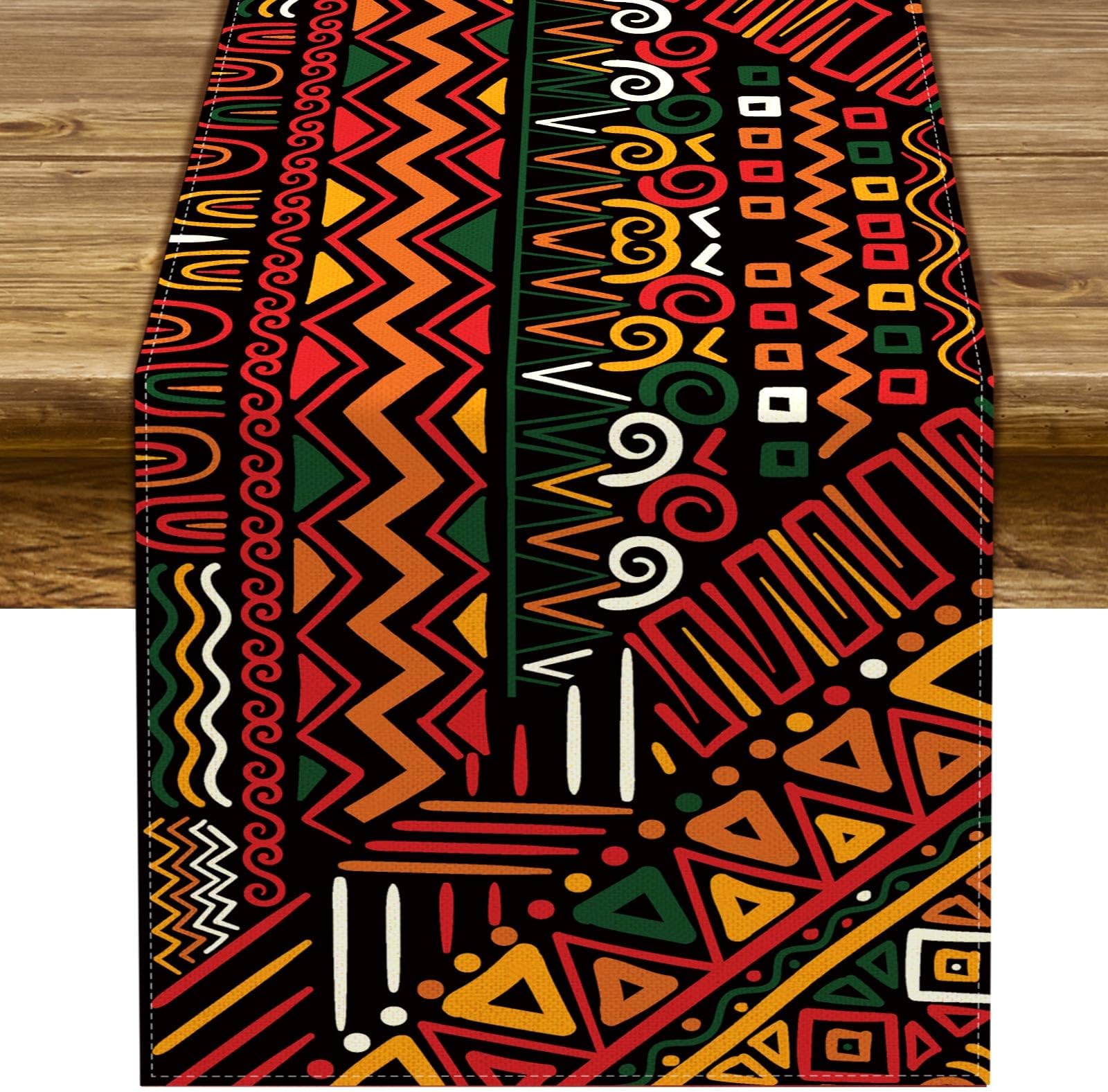 SunwerKwanzaa Table Runner Juneteenth African American Heritage Festival Holiday Party Decoration Home Kitchen Island Dining Room Decor 72Inches Long