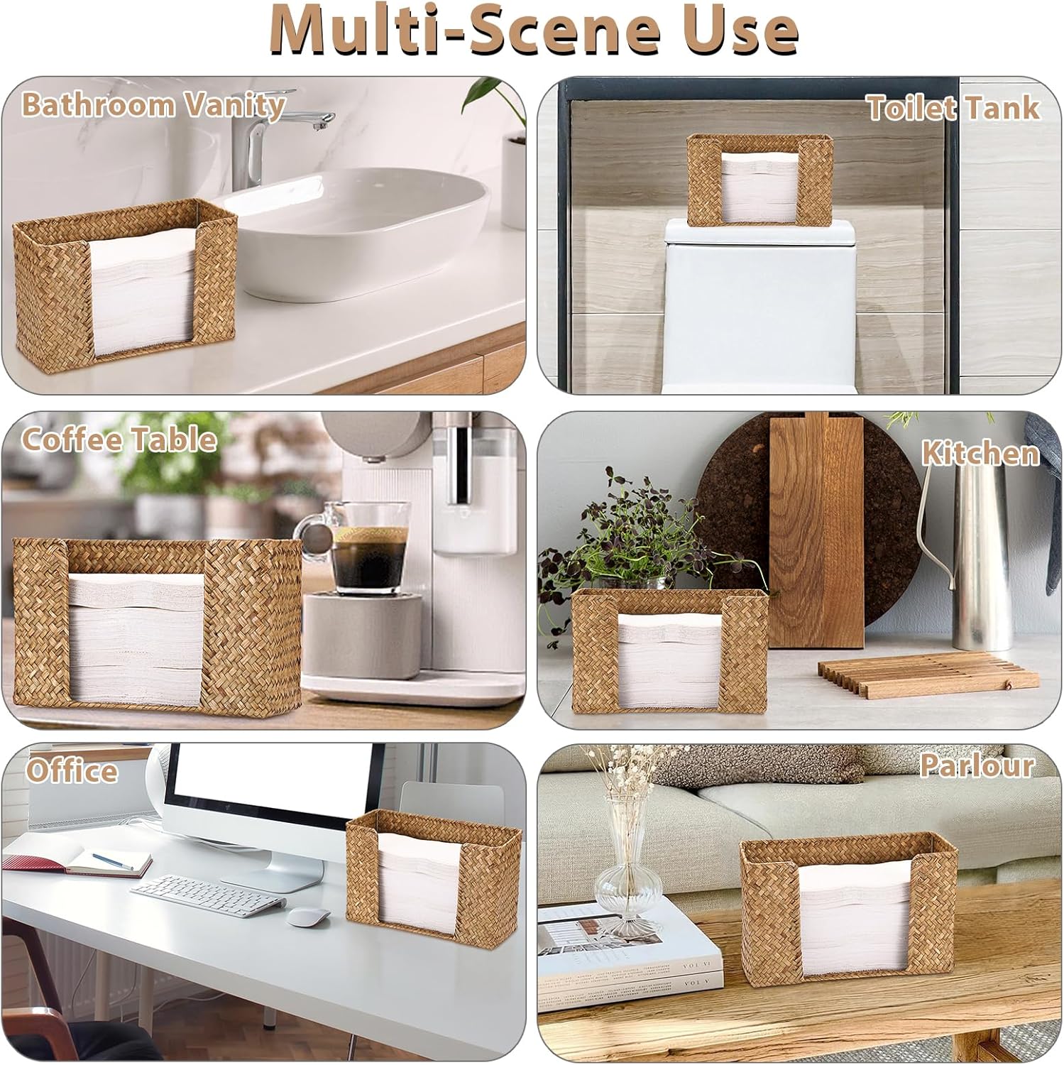 Sumnacon Folded Paper Towel Holder Wicker Countertop Paper Towels Dispenser for Bathroom Toilet Kitchen Restaurant, Farmhouse Woven Napkin Holder Organizer for Multifold C-Fold, Trifold Hand Towels - Image 7