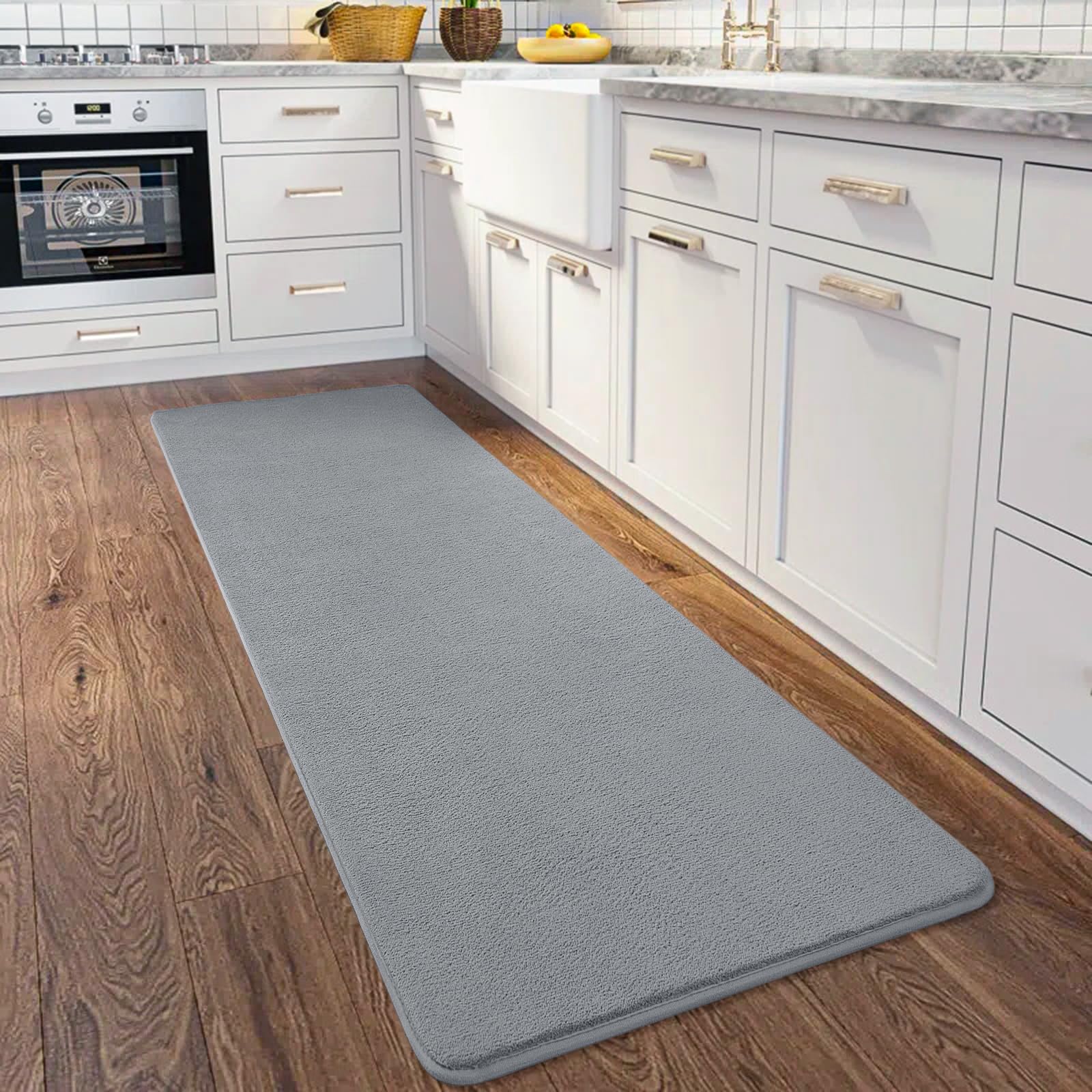 Tapis de couloir gris 61 x 122 cm lavable en mousse épaisse