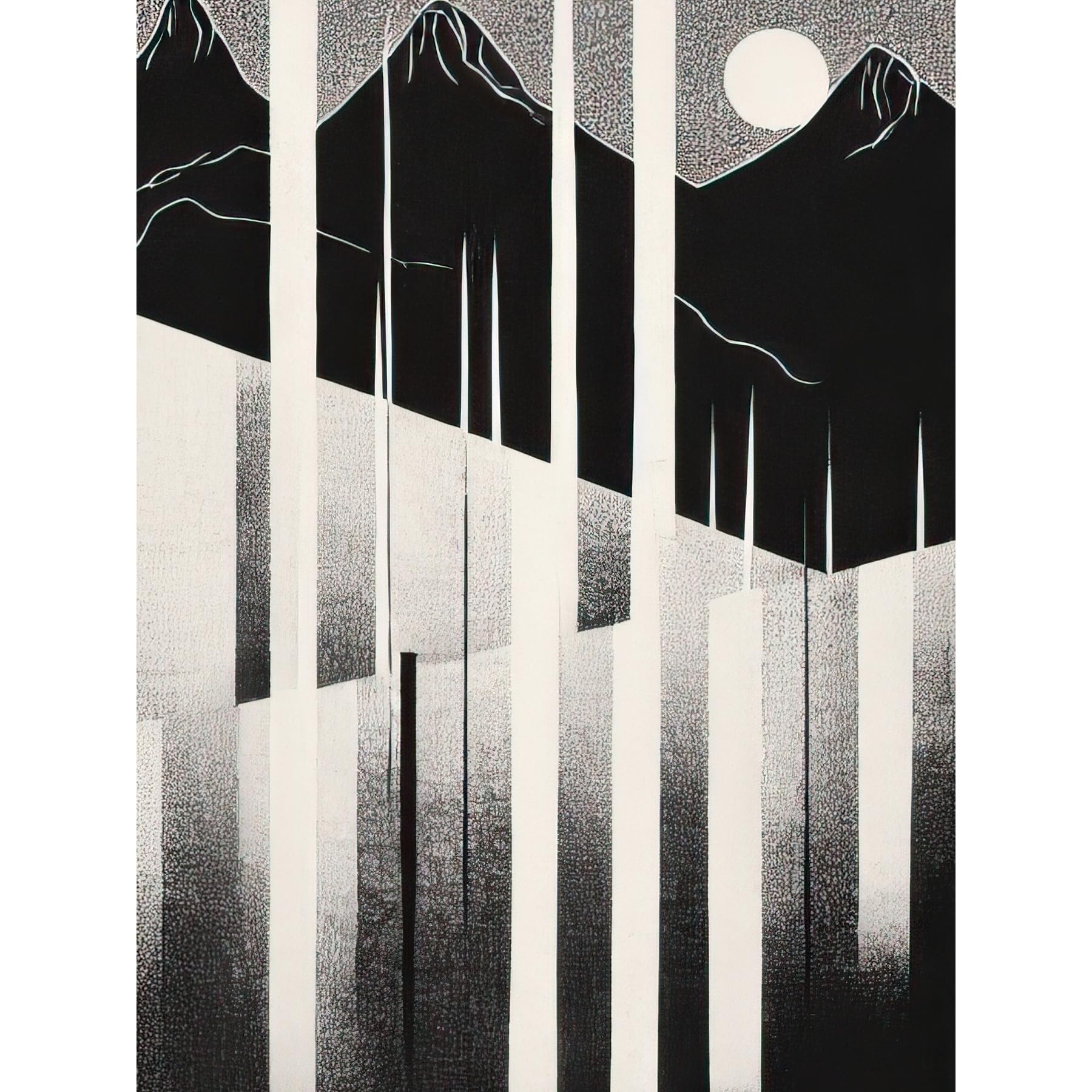 Artery8 Abstract Mountain Landscape Lake Sunrise Linocut Large Wall Art Poster Print Thick Paper 18X24 Inch