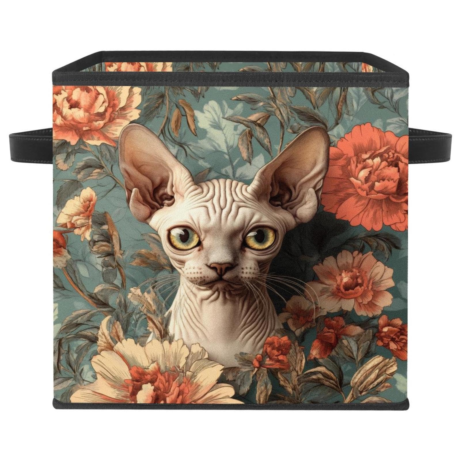 Grand cube de rangement chat avec double poignées solides pour linge et armoire