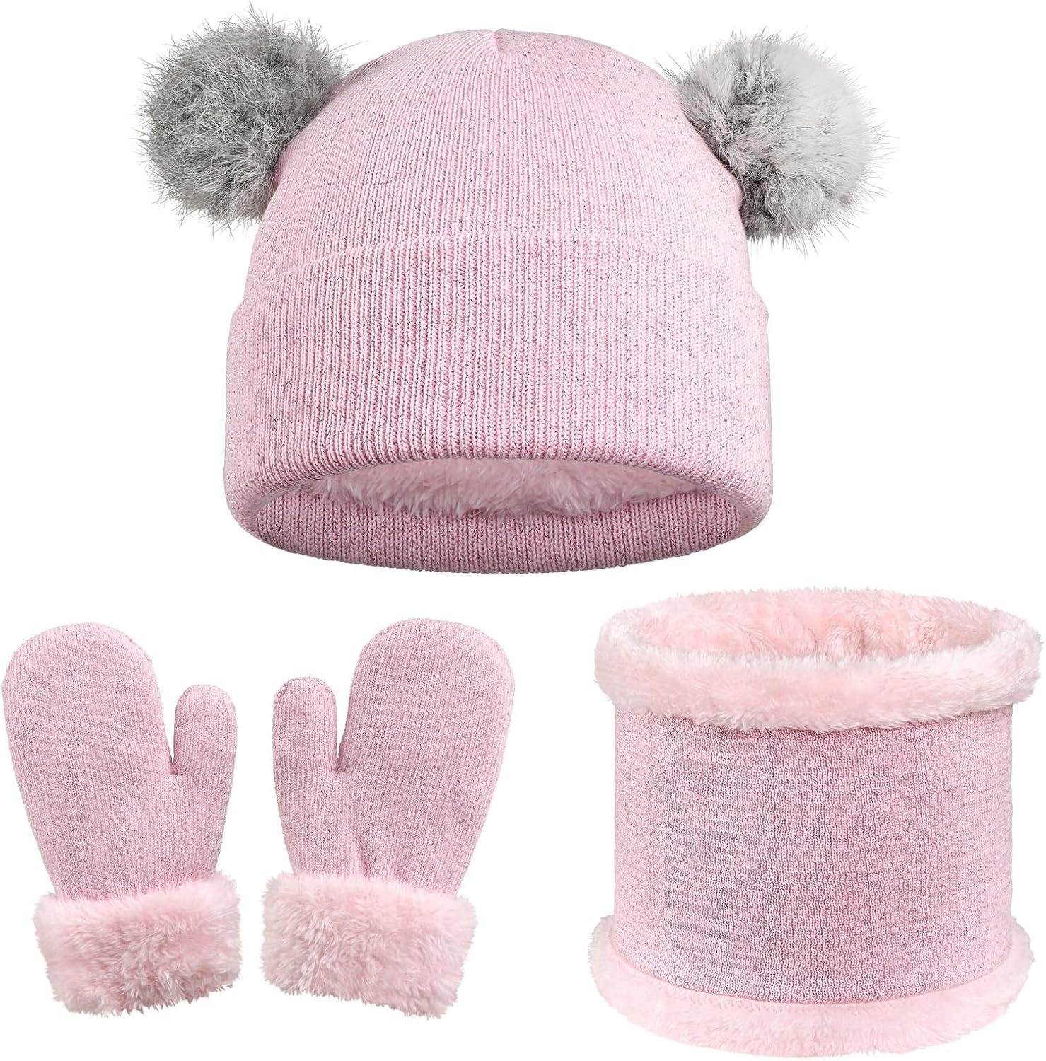 3Pcs Kids Winter Knit Hat Scarf Gloves Set Neck Warmer for 2-8 Years Old Boys Girls Kids Hat and Gloves Set(Pink3)