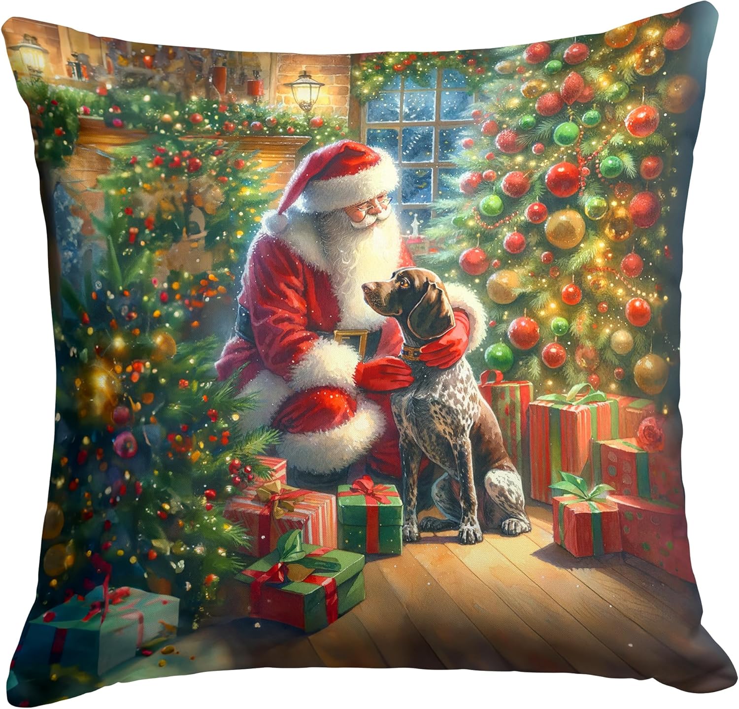 Caroline's Treasures Irish Setter and Santa Claus Throw Pillow Machine Washable, Indoor Outdoor Decorative Pillow for Couch, Bed or Patio, 14Hx14W