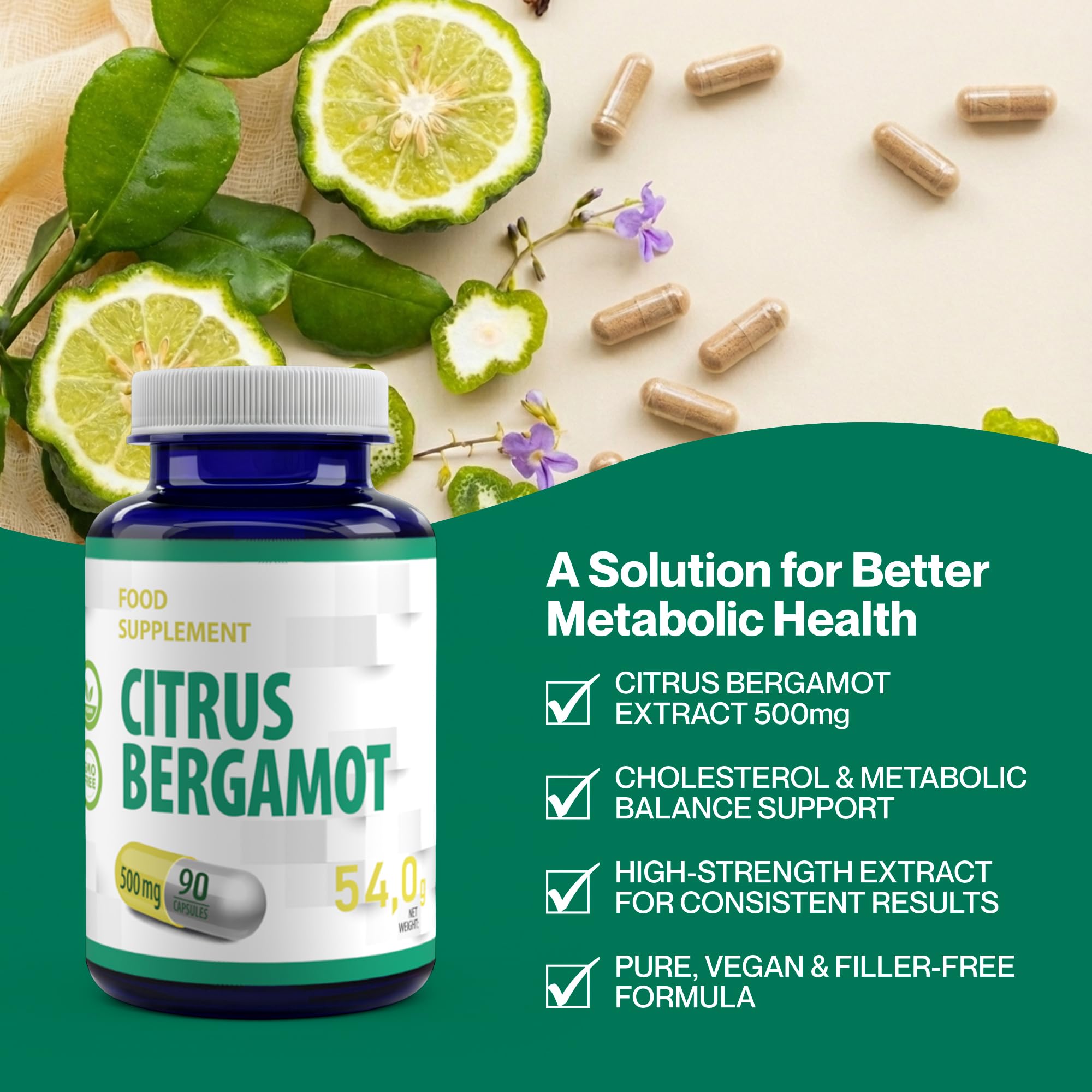 Hepatica Extracto de Bergamota (Citrus Bergamia) 500 mg | 90 Cápsulas Veganas | Suministro para 3 Meses | Un Solo Ingrediente | GMP & laboratorio independiente