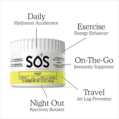 Miniatura 4 de SOS Suplemento de mezcla de bebidas en polvo de electrolitos de hidratación, hidratación diaria y energía, vitaminas esenciales añadidas, bajo en