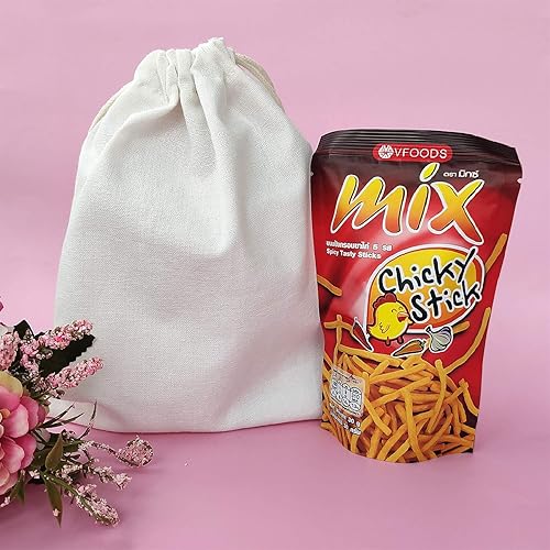 Miniatura 7 de SumDirect 20 bolsas de muselina de algodón, bolsas de regalo ligeras blancas transpirables con cordón, bolsas de almacenamiento reutilizables para