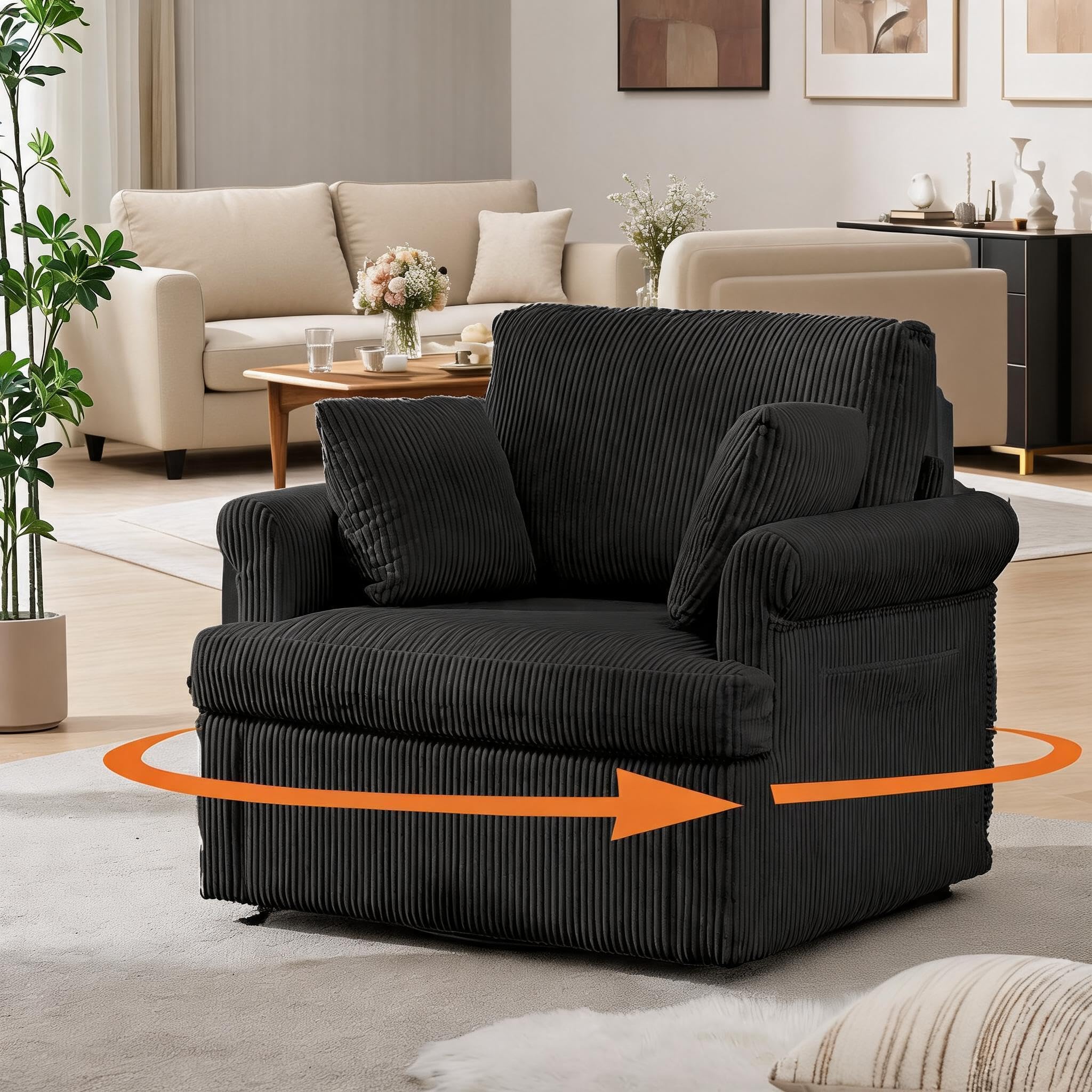 360° Swivel Corduroy Accent Chair with Pillows