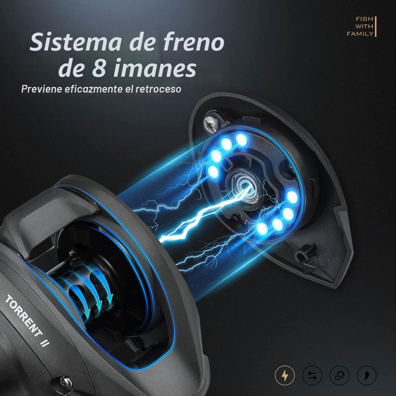 Piscifun Torrent II - Carrete de Pesca de Cebo de Fibra de Carbono de 20 Libras, relación de Engranaje 6.6:1/8.1:1 y Sistema de frenado magnético, Carrete de fundición de Perfil bajo, zurdo/Derecho