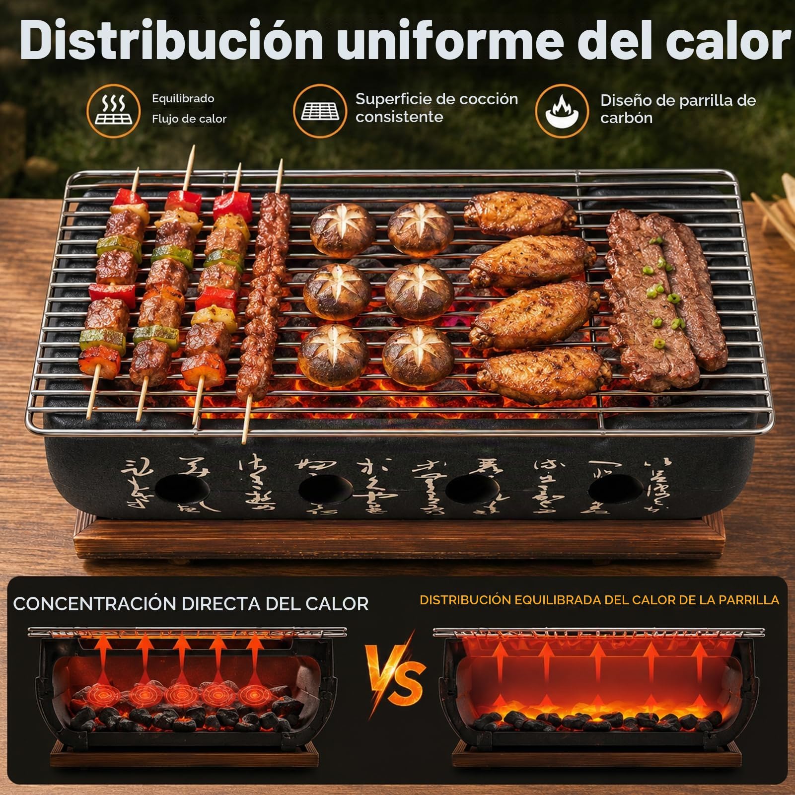 Parrilla De Barbacoa De Estilo Japonés Parrilla De Barbacoa Portátil Calentamiento Rápido Caligrafía Rectangular Parrilla De Carbón De Aluminio Mesa Japonesa Herramientas De (XL)