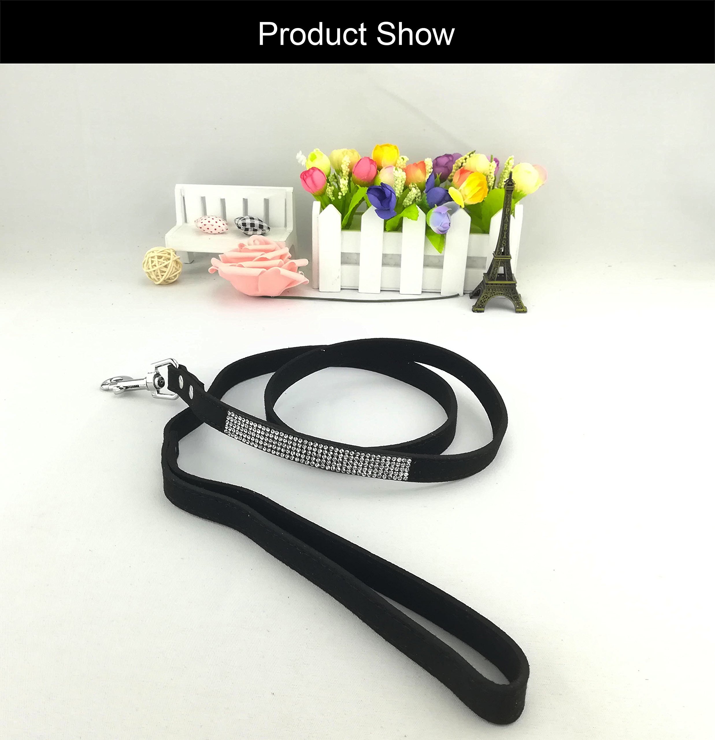 Newtensina Pets Leashes Suede Soft Puppies Leash Dog Lead with Diamante for Dogs - Black - Image 3