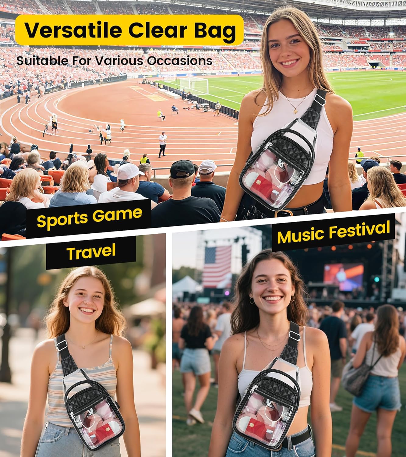 Vorspack Clear Bag for Stadium Events - Crossbody Bag for Women Clear Stadium Bag for Concerts Sports Festivals - Image 2