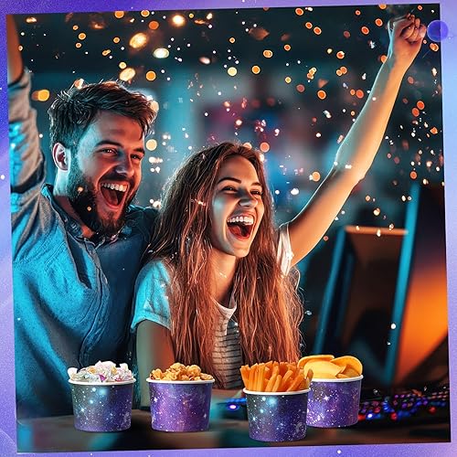Miniatura 5 de Nuanchu 100 piezas de suministros de fiesta de galaxia espacial espacial helado vasos de papel desechables para postre aperitivos de bloque de