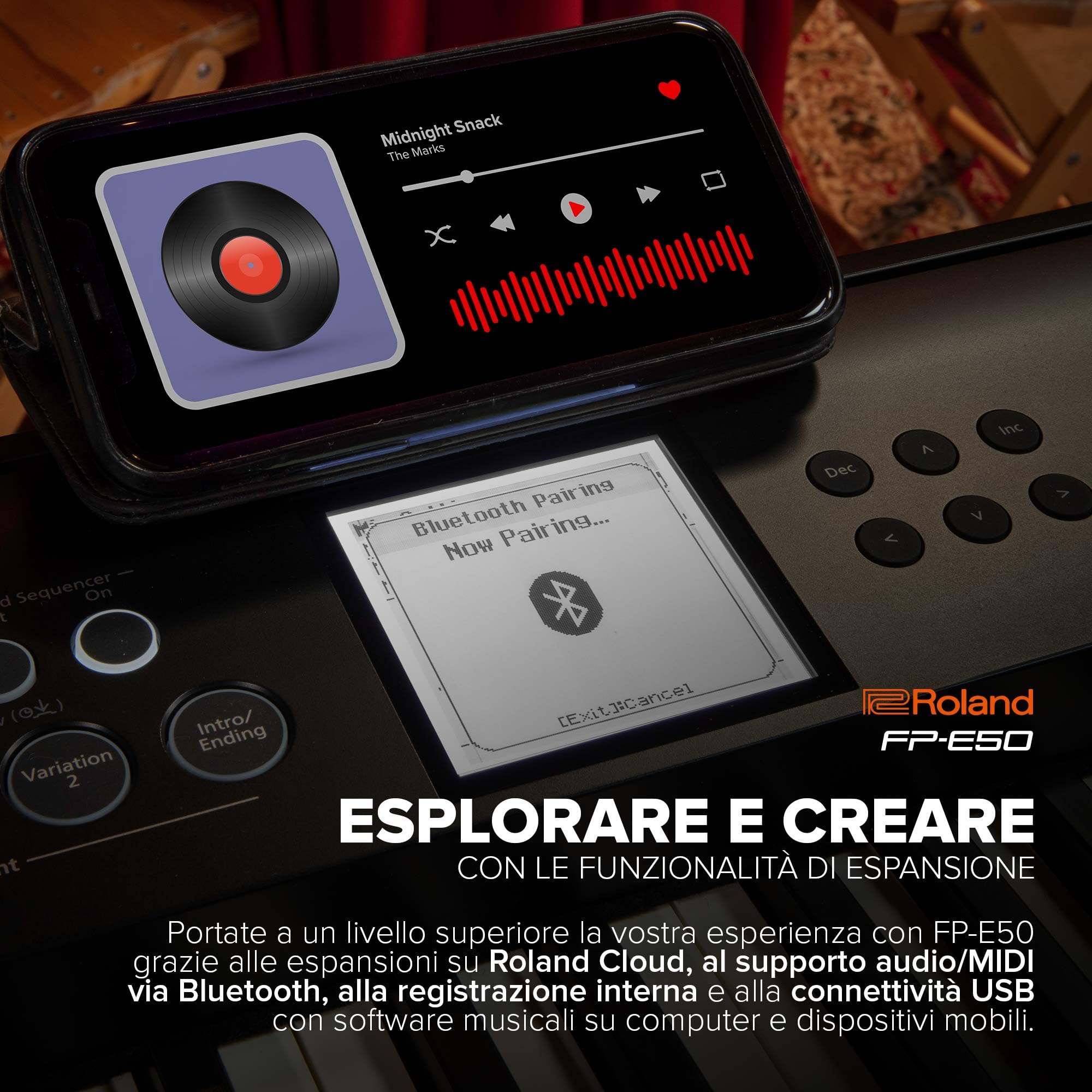 Roland Pianoforte digitale FP-E50 | Generatori sonori SuperNATURAL Piano e ZEN-Core | Tastiera con meccanica a martelletti a 88 tasti | Accompagnamento automatico professionale