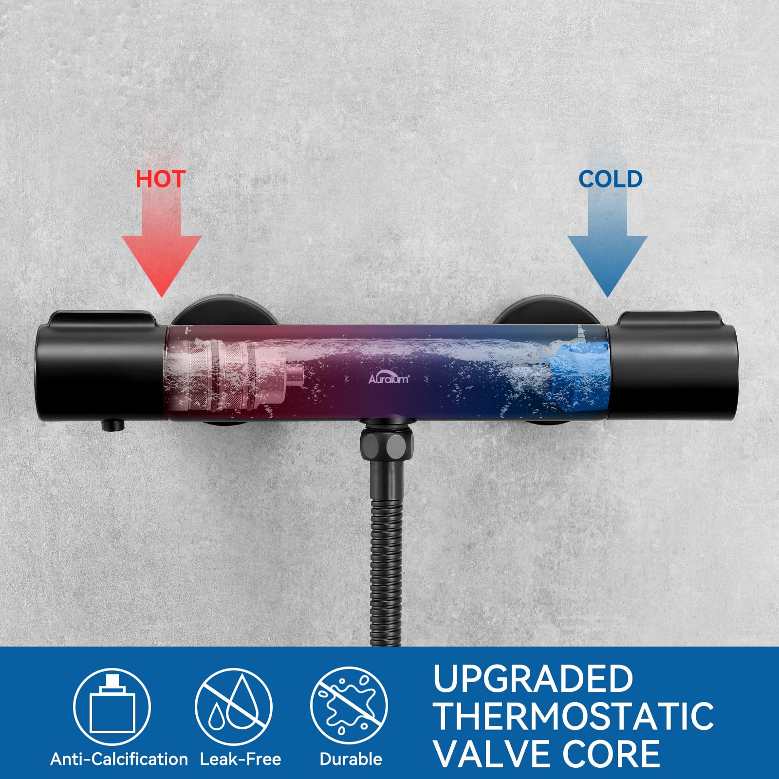 Auralum Max Thermostatische Douchekraan - Hartafstand 150 mm - Zwart