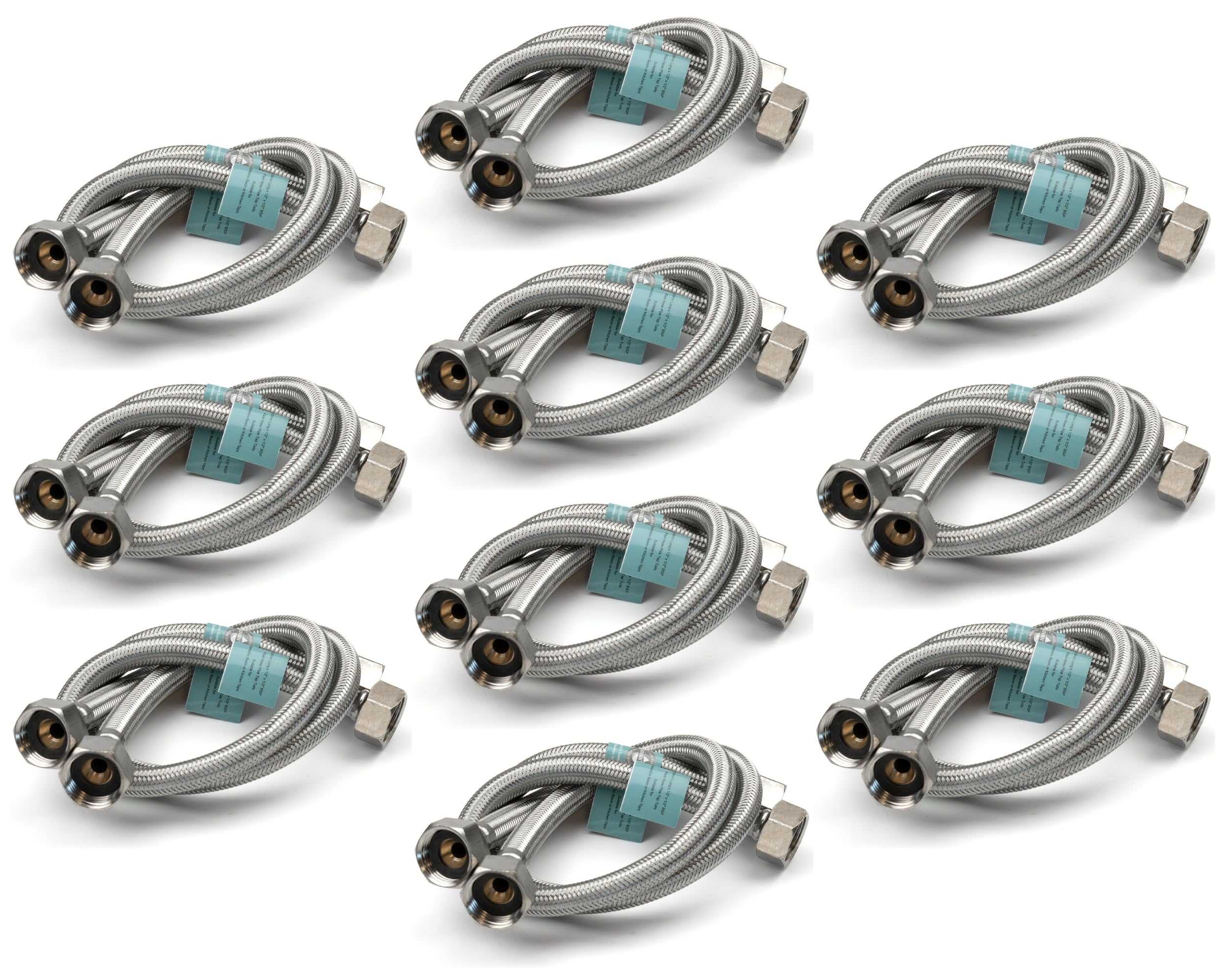 10 Pairs of 1/2" x 1/2" (Female to Female) BSP (500mm) Kitchen Basin Monobloc Mixer Tap Connector Flexible Hose Pipes Tail