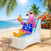 AerWo 6FT Inflatable Flamingo Yard Decor, Lounging Flamingo Inflatable Luau Party Decorations, Summer Inflatables Outdoor Decorations with LED Lights for Yard Hawaiian Summer Beach Pool Party Supplies