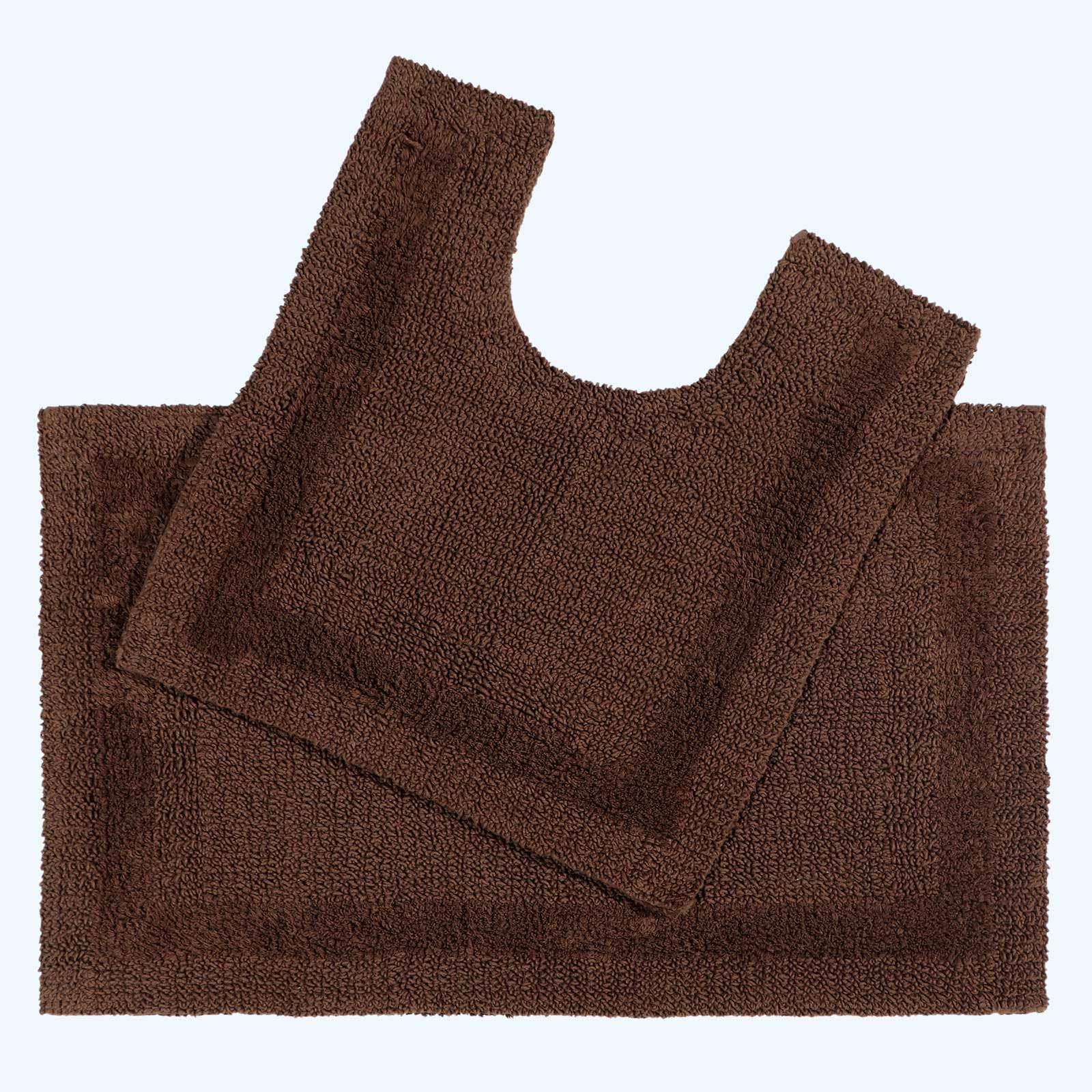 Homescapes 100% Cotton Luxury Bath Mat Set - 2 Pc - Reversible - 1600GSM - Chocolate