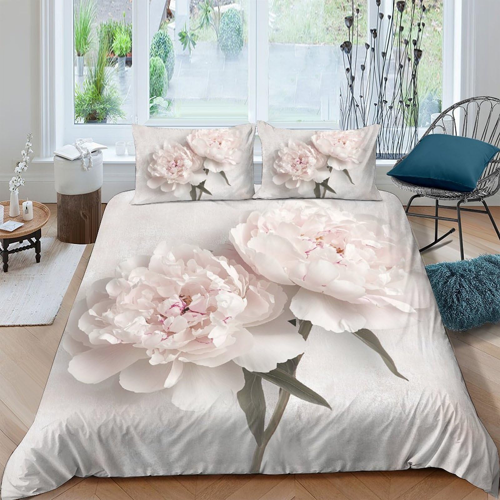 Ctjqhvkz Style-1 3D Printed Blush Peony Fitted Sheet Microfiber Soft Breathable White Floral Bed Cover For Bedroom Guest Room Decor Mattress Protection Single（135X200cm）