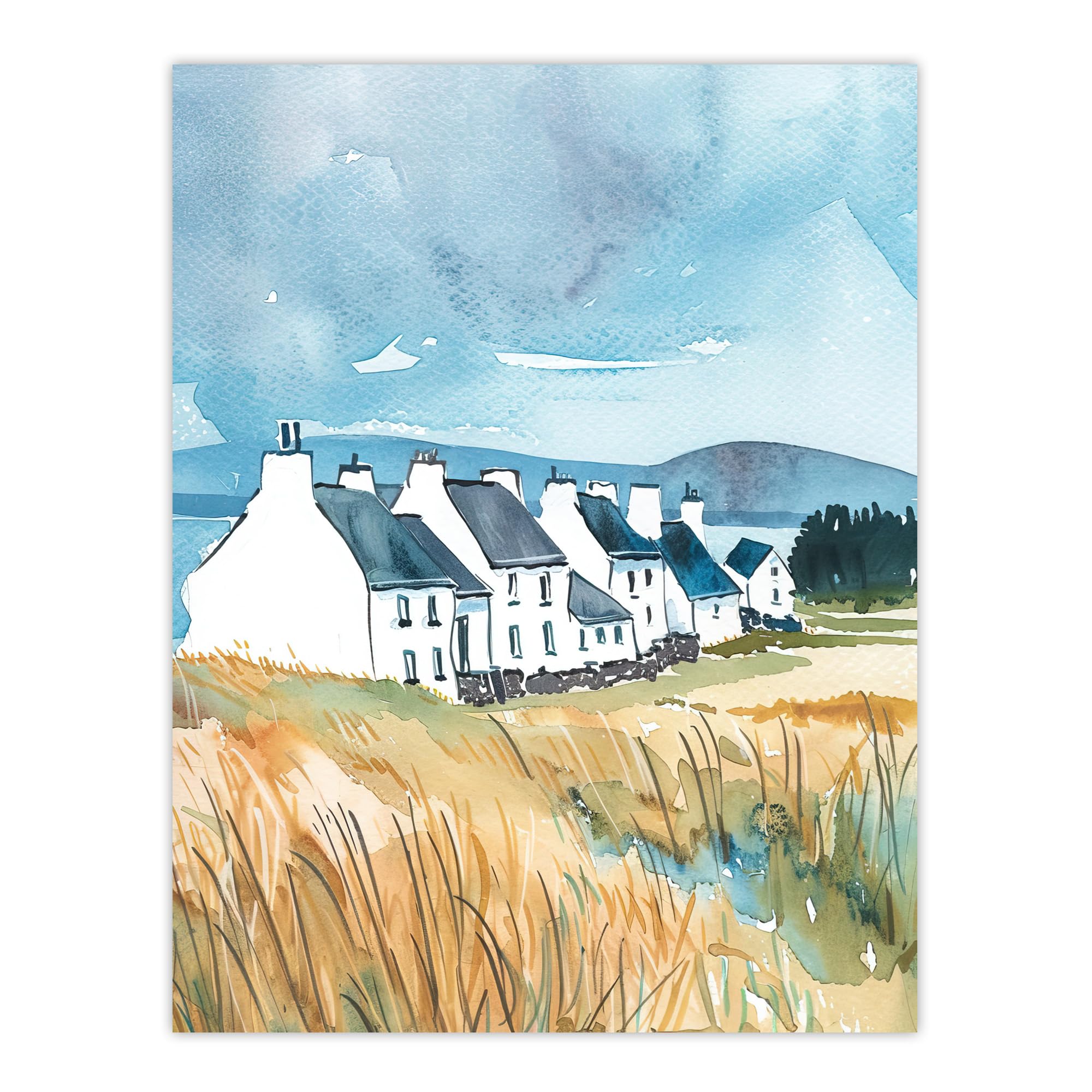 Artery8 Isle of Jura White Fishermen Cottages Scotland Living Room Large Wall Art Poster Print Thick Paper 18X24 Inch