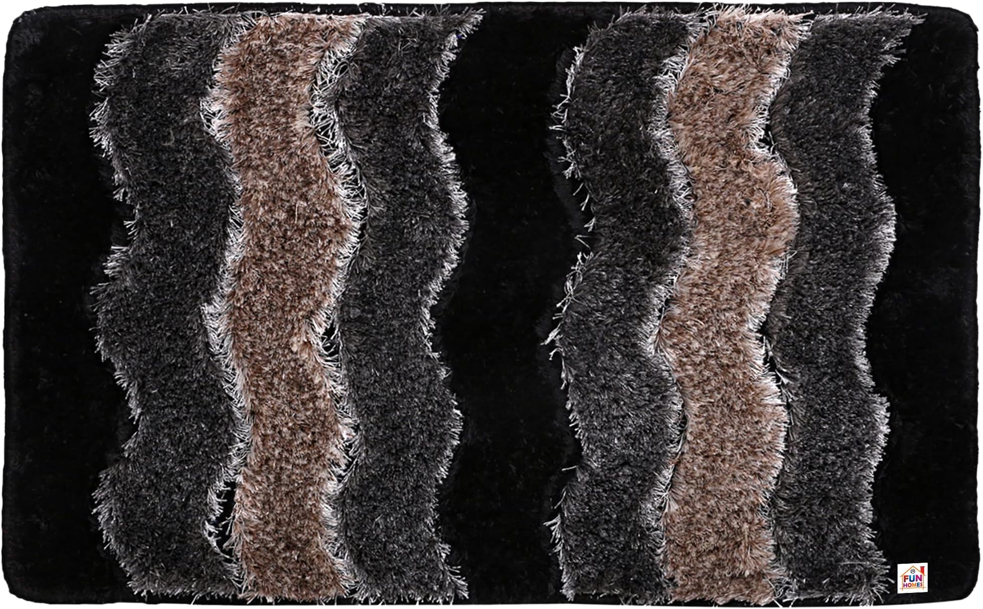 Fun Homes Wave Design Velvet Doormat (Black & Grey)