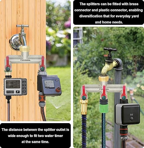 Miniatura 7 de TSGOHNL Divisor de manguera de jardín de latón, desviador de grifo de 2 vías con 2 asas de extensión, divisor de manguera para exteriores, chapado