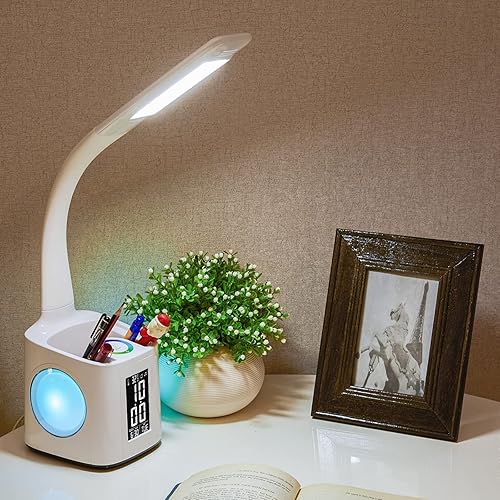 Miniatura 10 de wanjiaone Lámpara de escritorio LED con reloj luz nocturna que cambia de color lámpara de estudio con soporte para bolígrafo luz de escritorio con