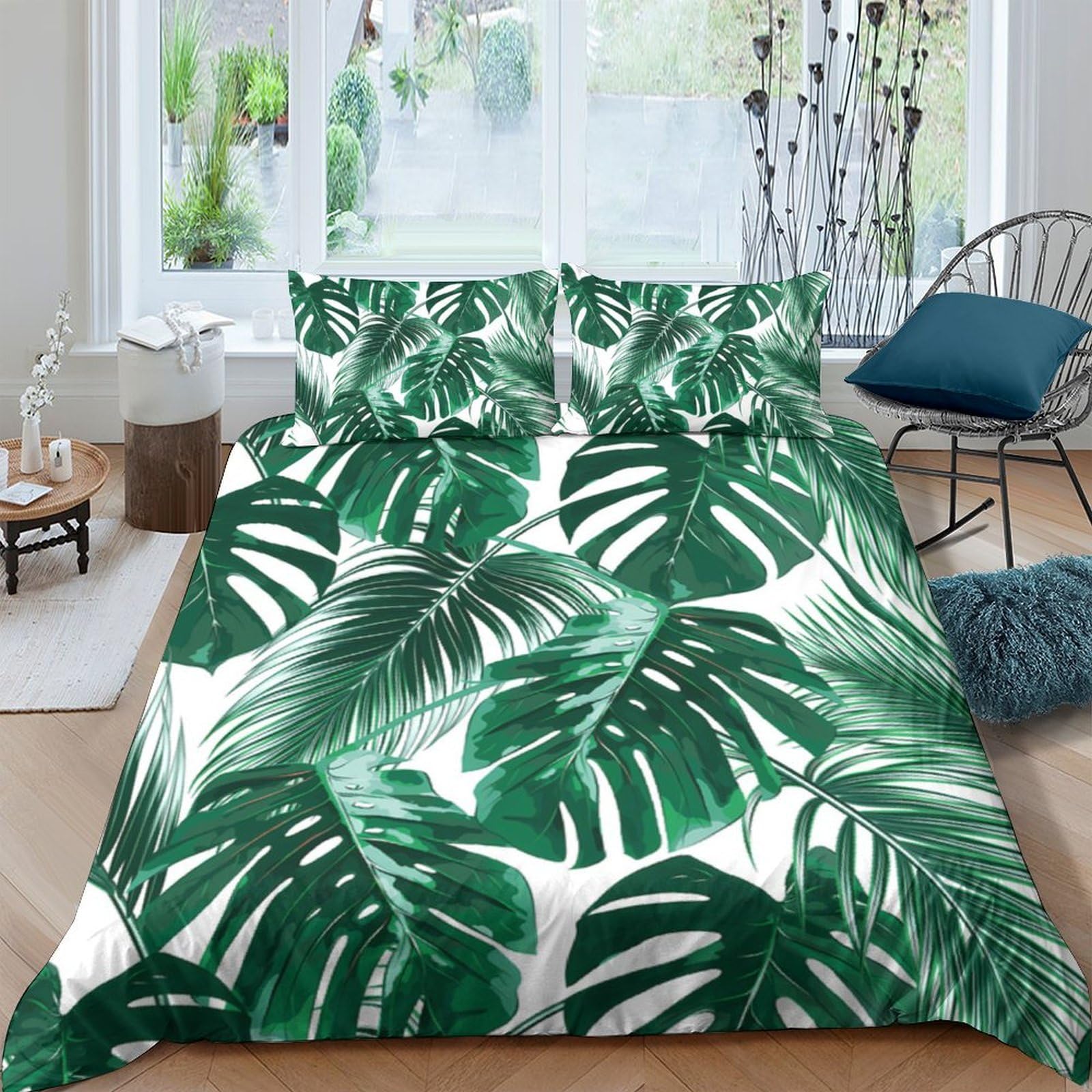 Ctjqhvkz Style-1 3D Printed Tropical Monstera Fitted Sheet Microfiber Soft Breathable Palm Leaf Bed Cover For Bedroom Dorm Mattress Protection Decor Single（135X200cm）