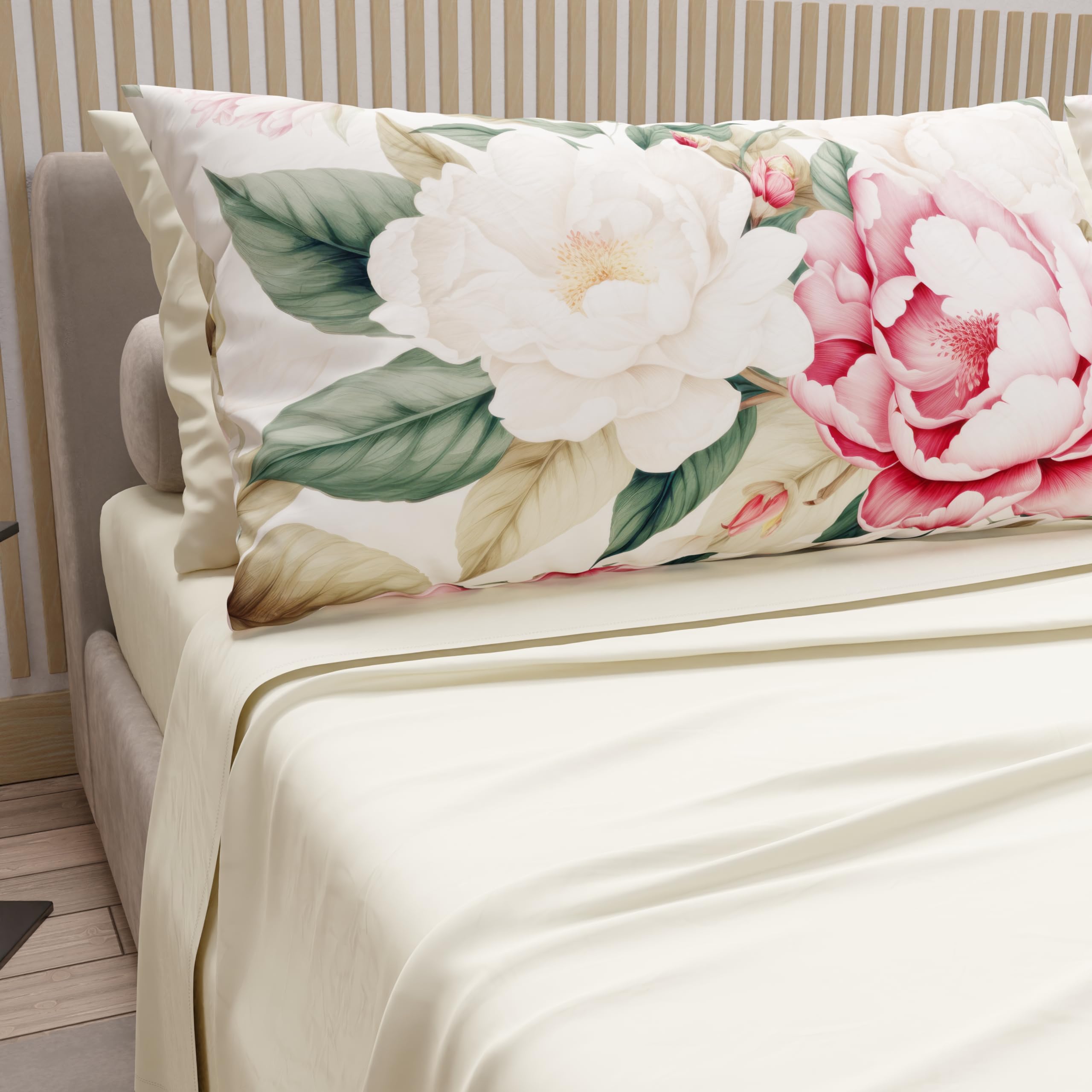 PETTI Artigiani Italiani, Cotton Sheets with Pillowcases in Digital Print, Double Bed Sheet, Complete Bed Set, Sofia Cream