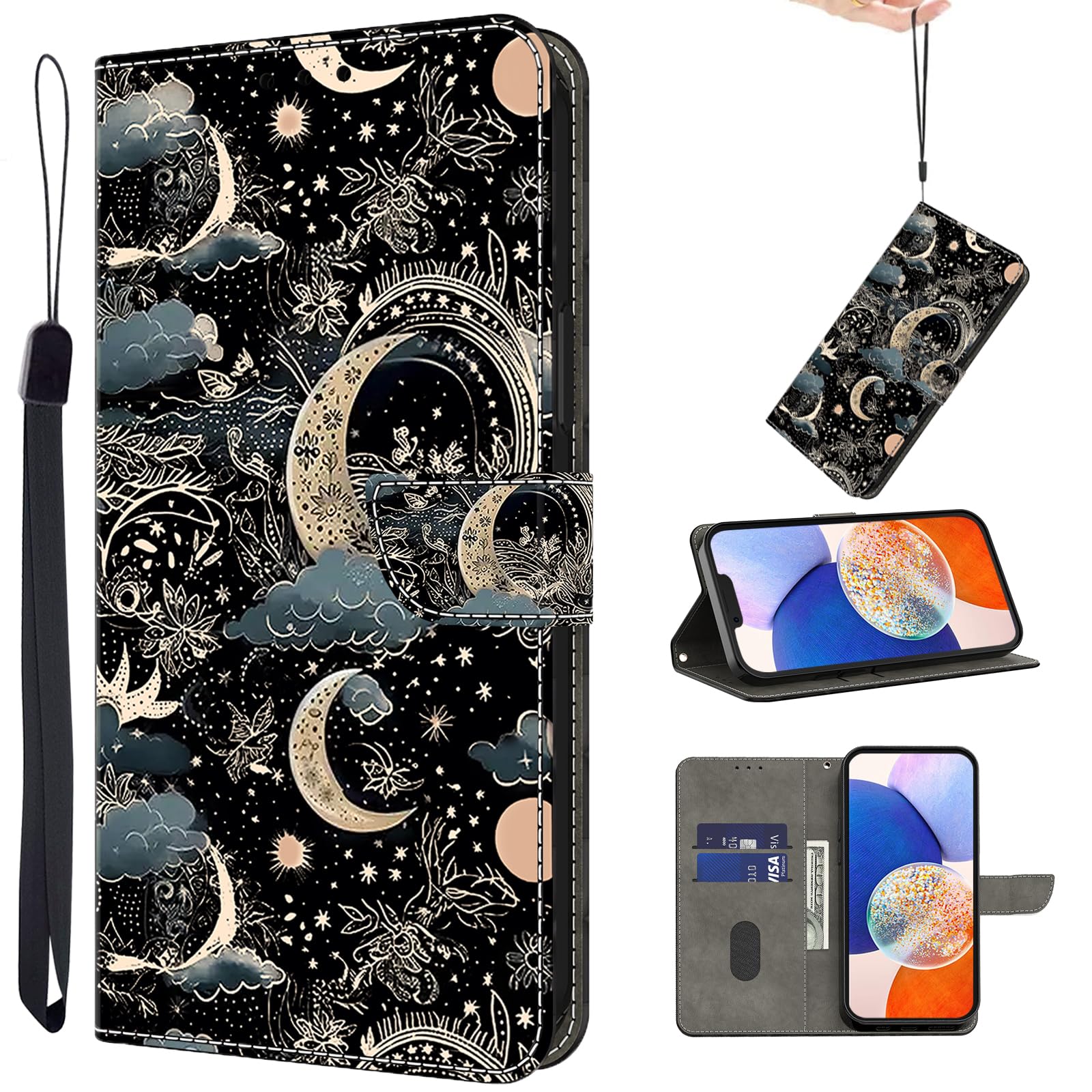 TUOLISG Case for Samsung Galaxy S23 Ultra 5G Wallet Phone Case with Wrist Strap & Magnetic Closure, Card Slots/Holder, PU Leather Folio Flip Kickstand