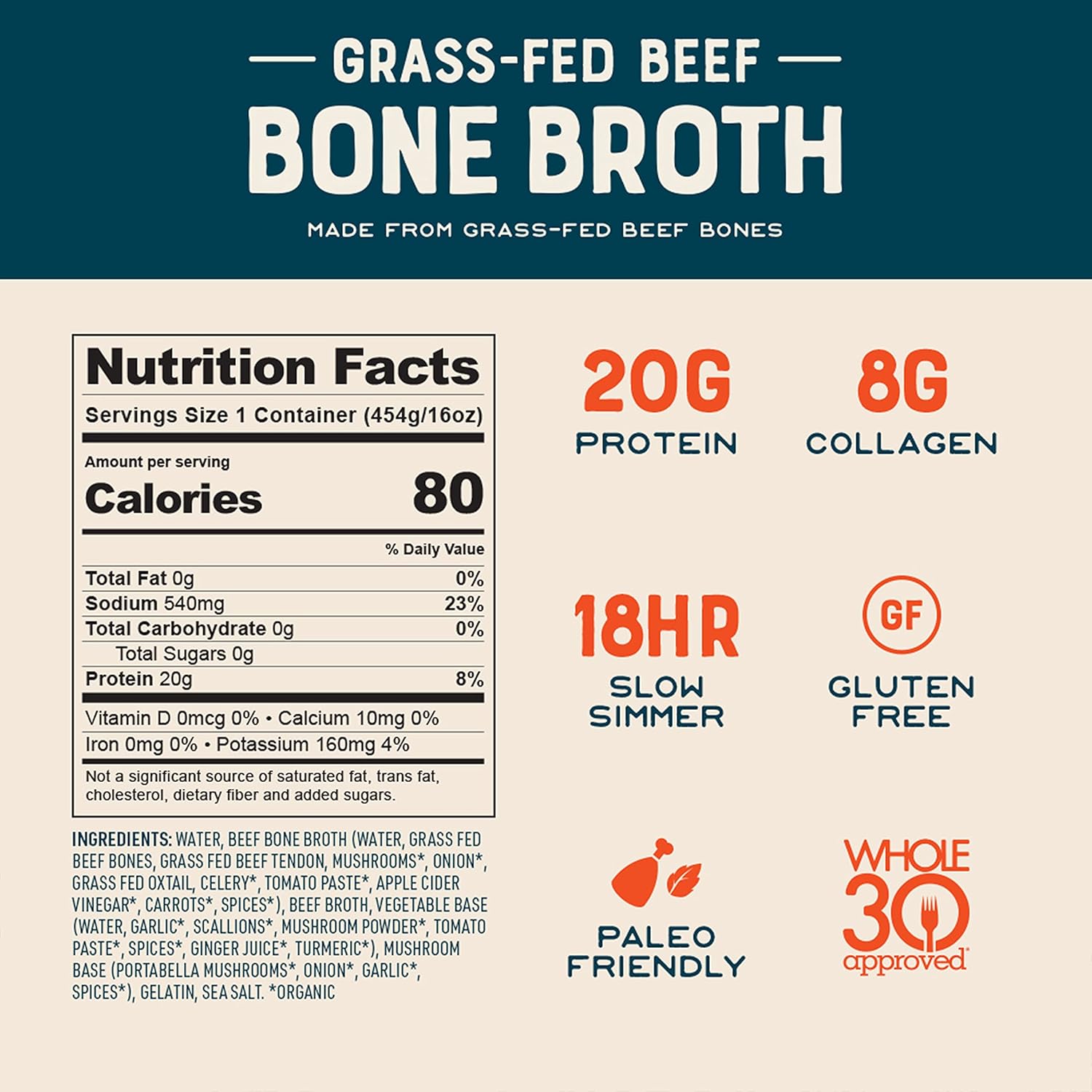 Bare Bones Beef Bone Broth for Cooking and Sipping, 16 oz., Pack of 4, 100% Grass-Fed, Protein and Collagen Rich, Keto Friendly