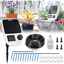 HIRALIY Solar Automatic Drip Irrigation System, Solar Powered Watering Device with Timer for Pots Plants, Drip Emitter Stake, with USB Port, for Indoor Irrigation Kit