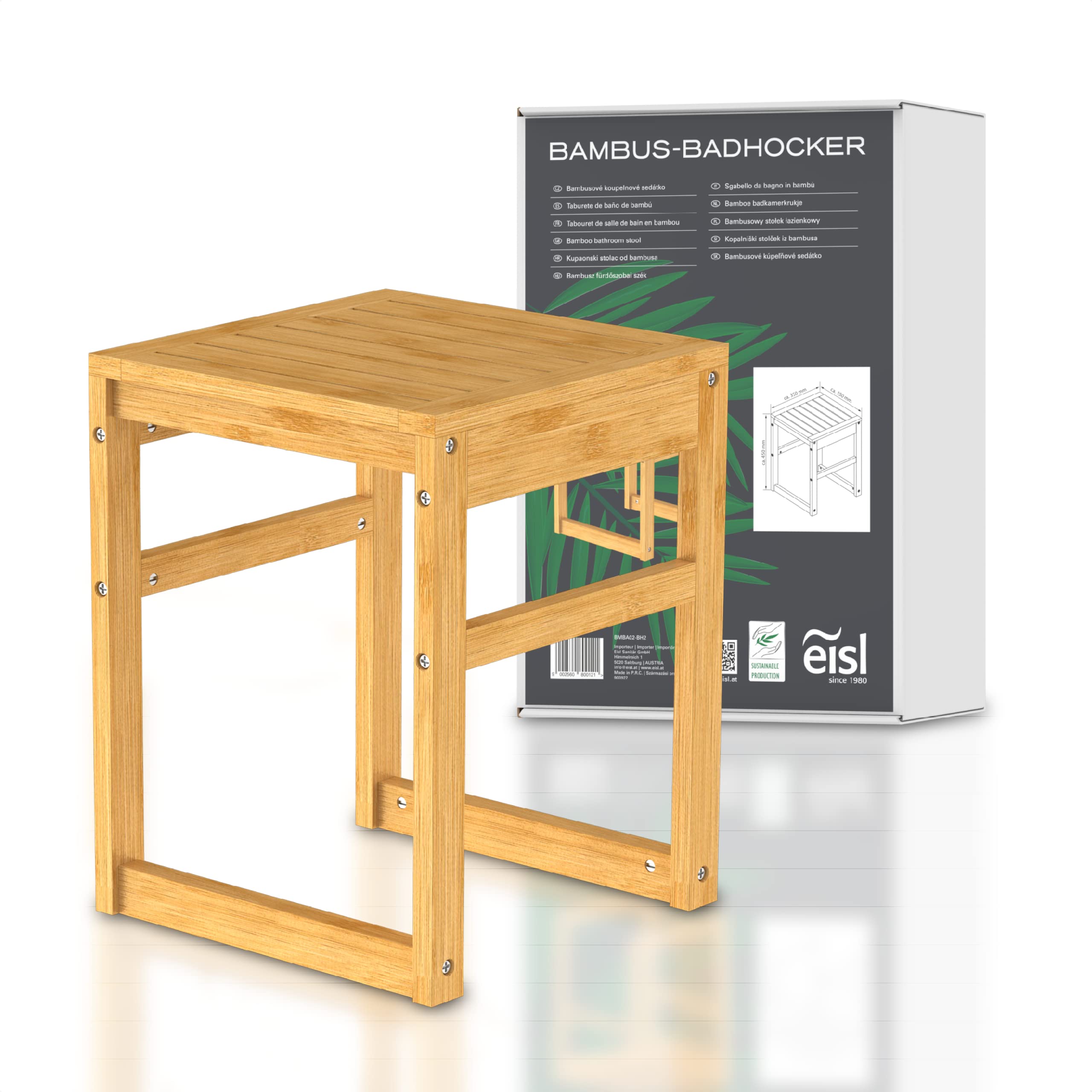 EISL BMBA02-BH2 - Taburete de bambú para baño, con Asiento, 35 x 45 x 35 cm