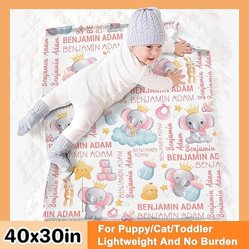Miniatura 3 de Manta personalizada con nombre de Elaphants, regalo para bebés y niñas, manta de franela suave para recién nacidos, cómoda y acogedora, manta de