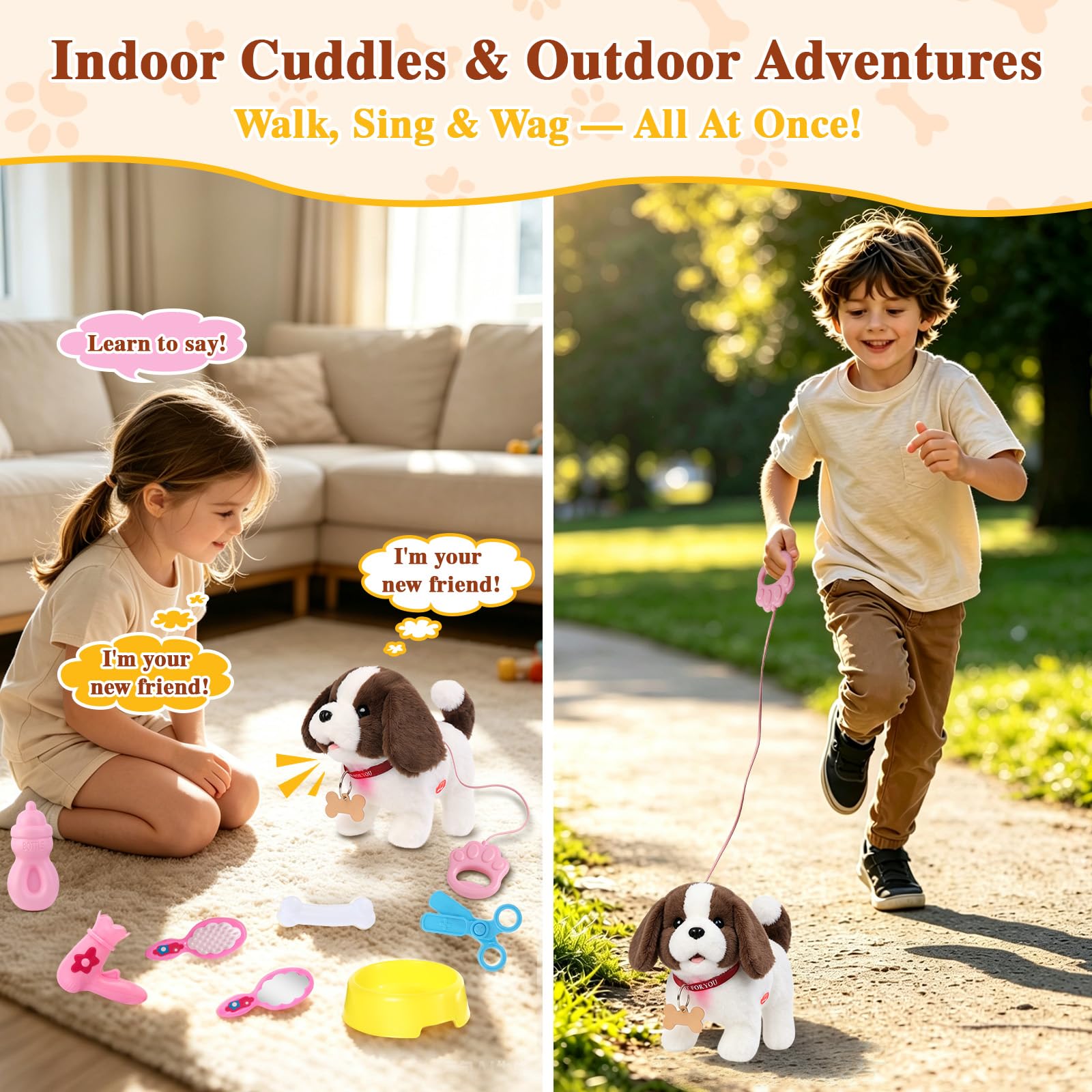 Juguete interactivo de peluche para cachorros, ladridos, grabación, con juego de aseo